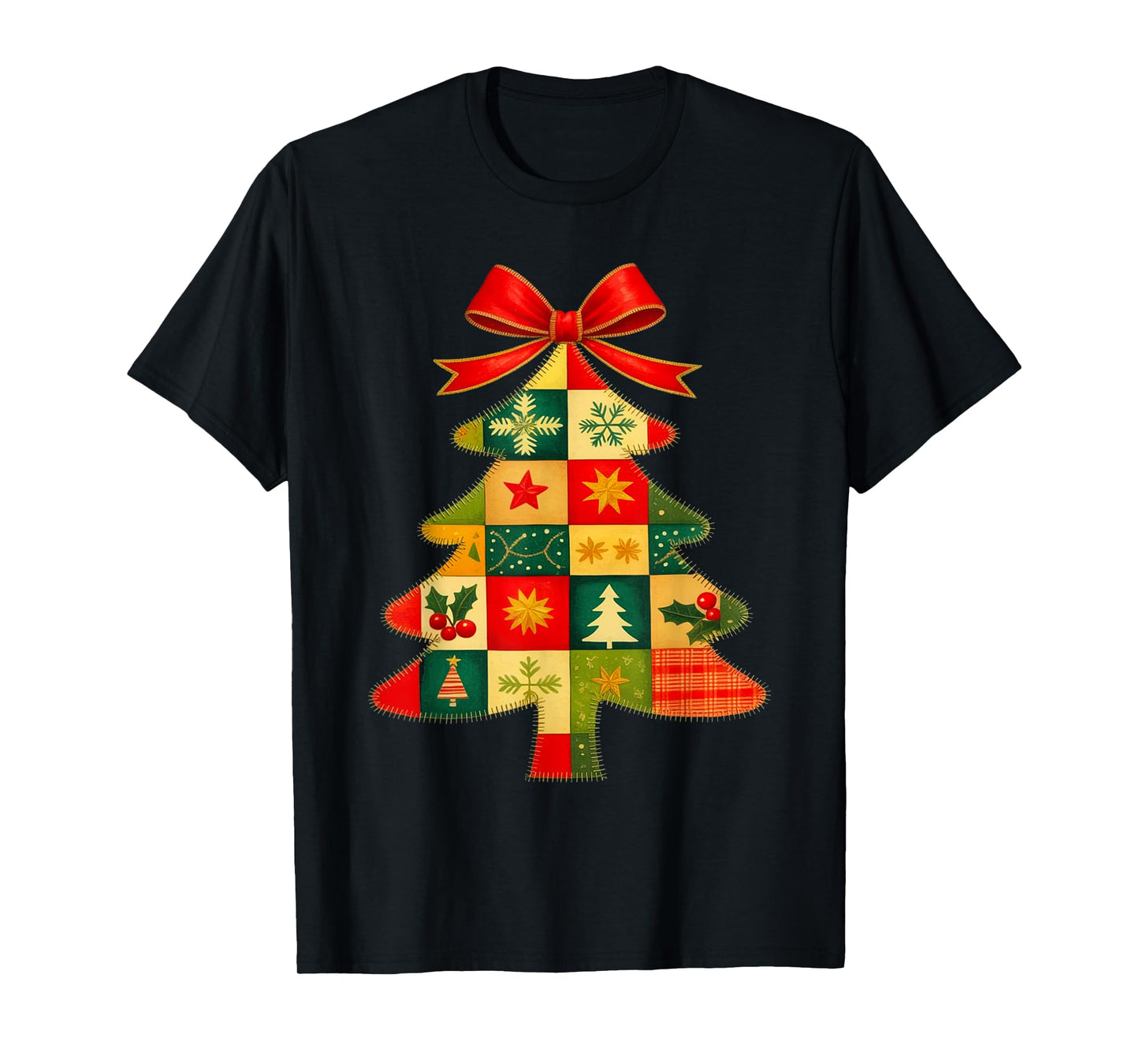 Family Christmas Patchwork Tree Holiday Xmas Vibes Men Women T-Shirt