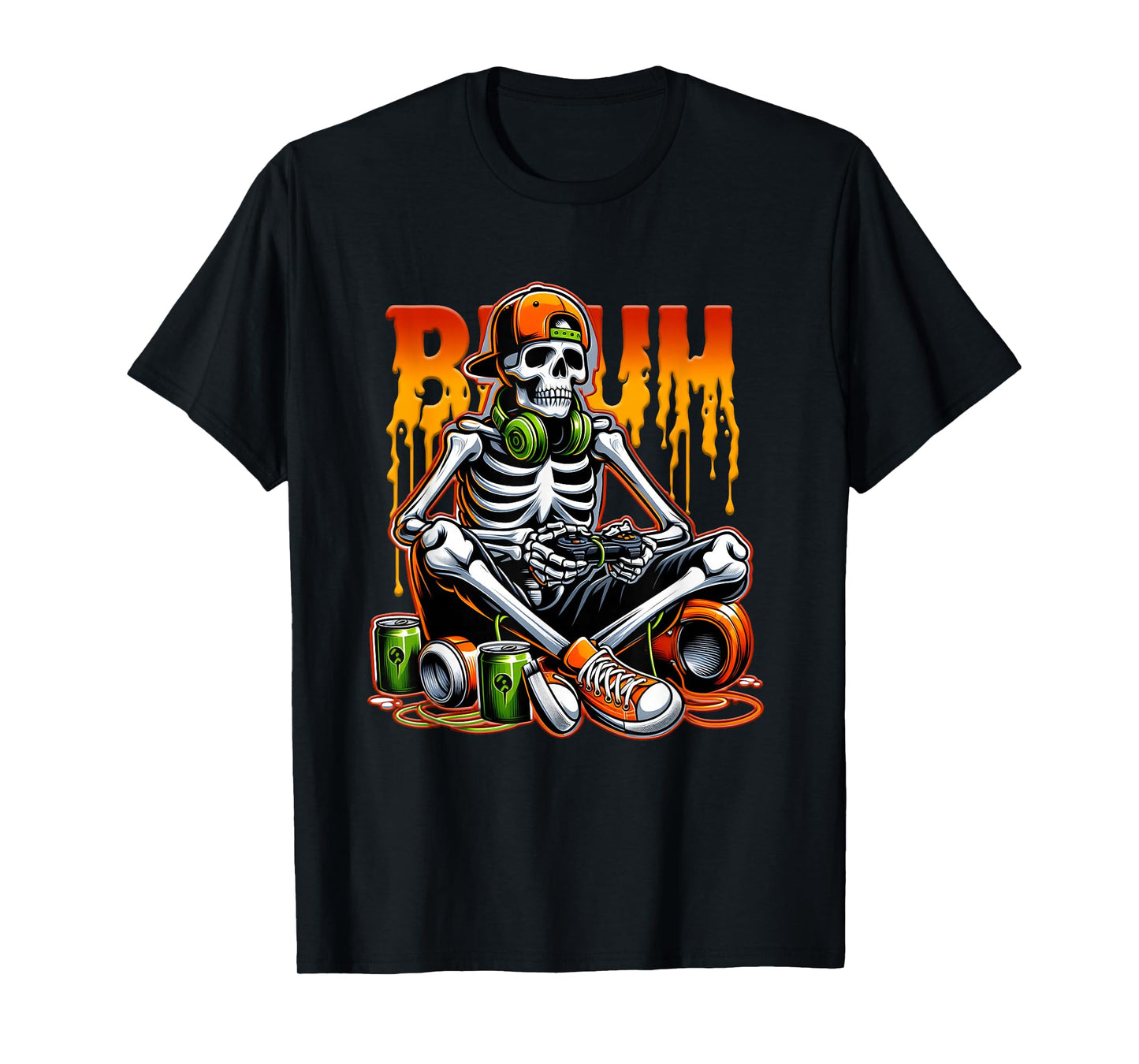 Dripping Bruh Halloween Gamer Skeleton Play Video Gaming T-Shirt