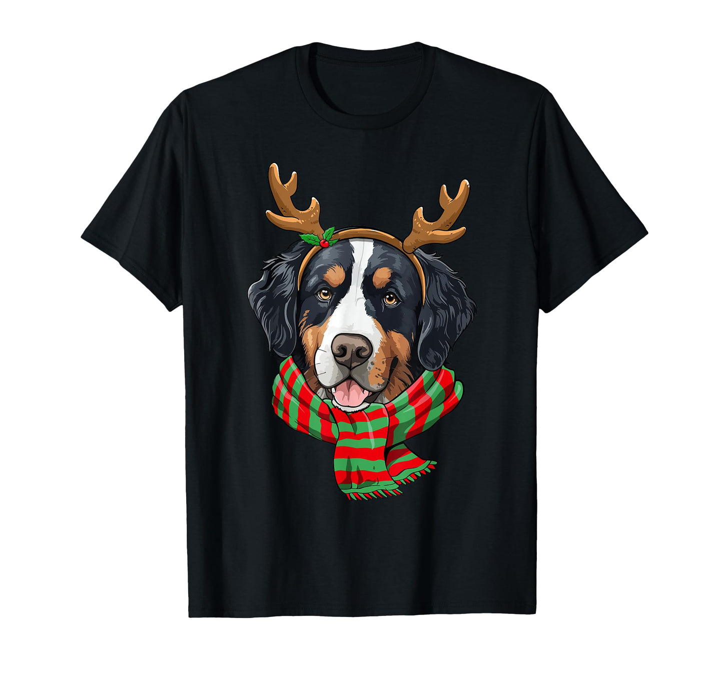 Bernese Mountain Dog Christmas Reindeer Santa Hat Funny Xmas Men Women Girls Kids T-Shirt