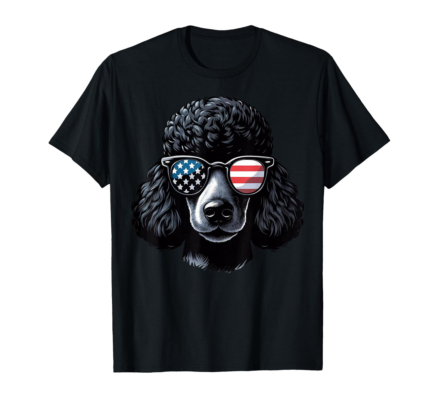 Black Poodle Patriotic American Flag USA Sunglasses Dog T-Shirt