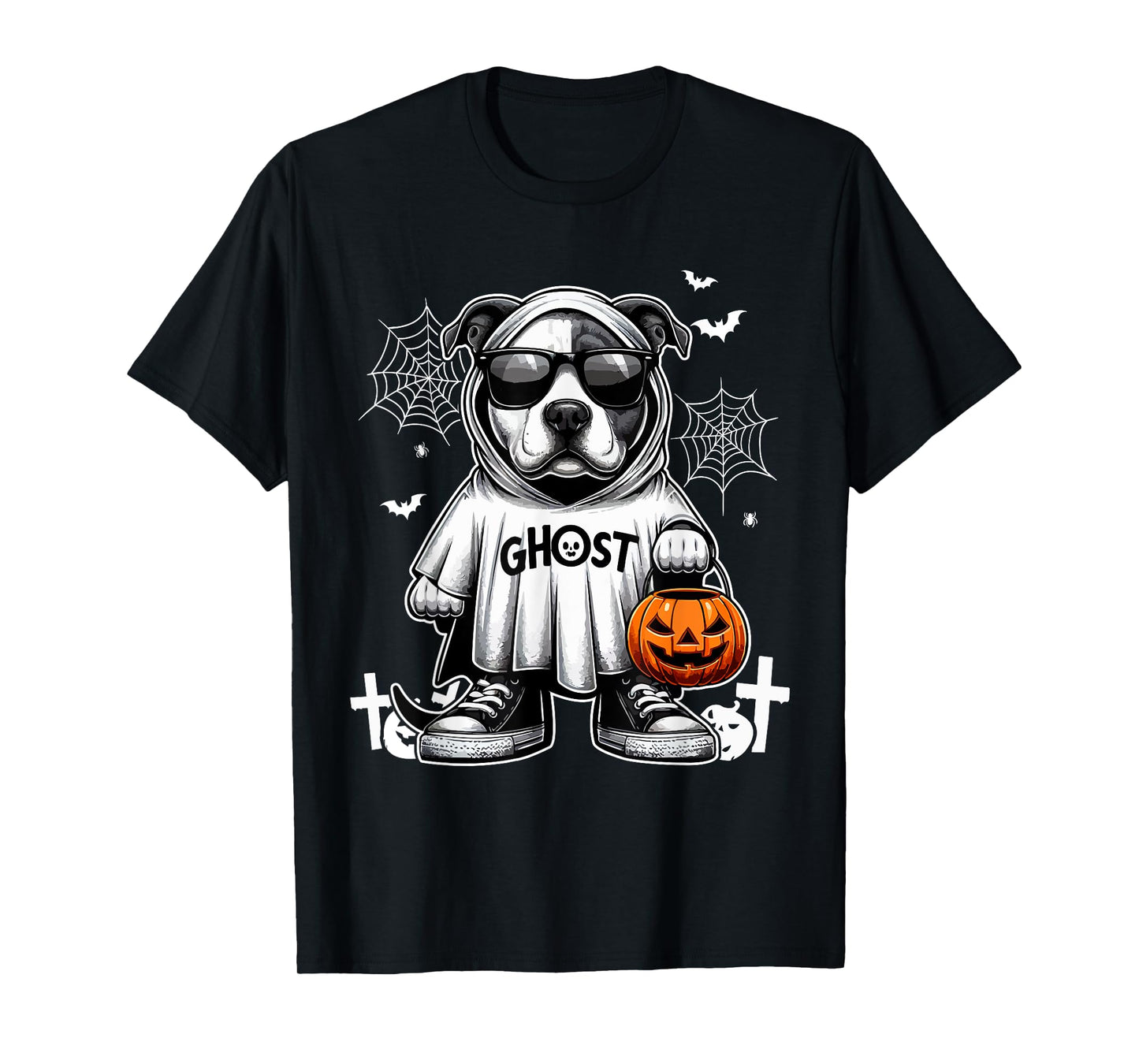 Ghost Halloween Pit Bull Sunglasses Cosplay Boo Ghost Lover T-Shirt
