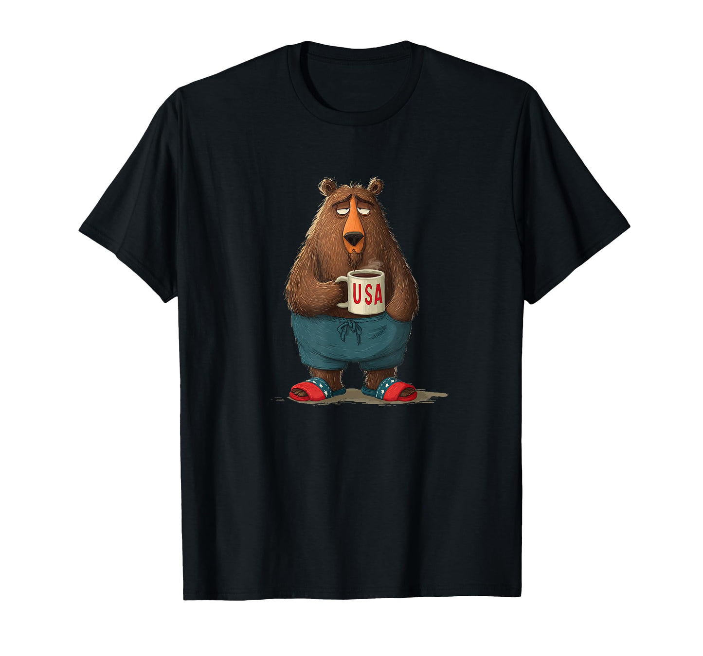 Nice Slippers Bear with US Mug for Cups and Bears Lovers T-Shirt