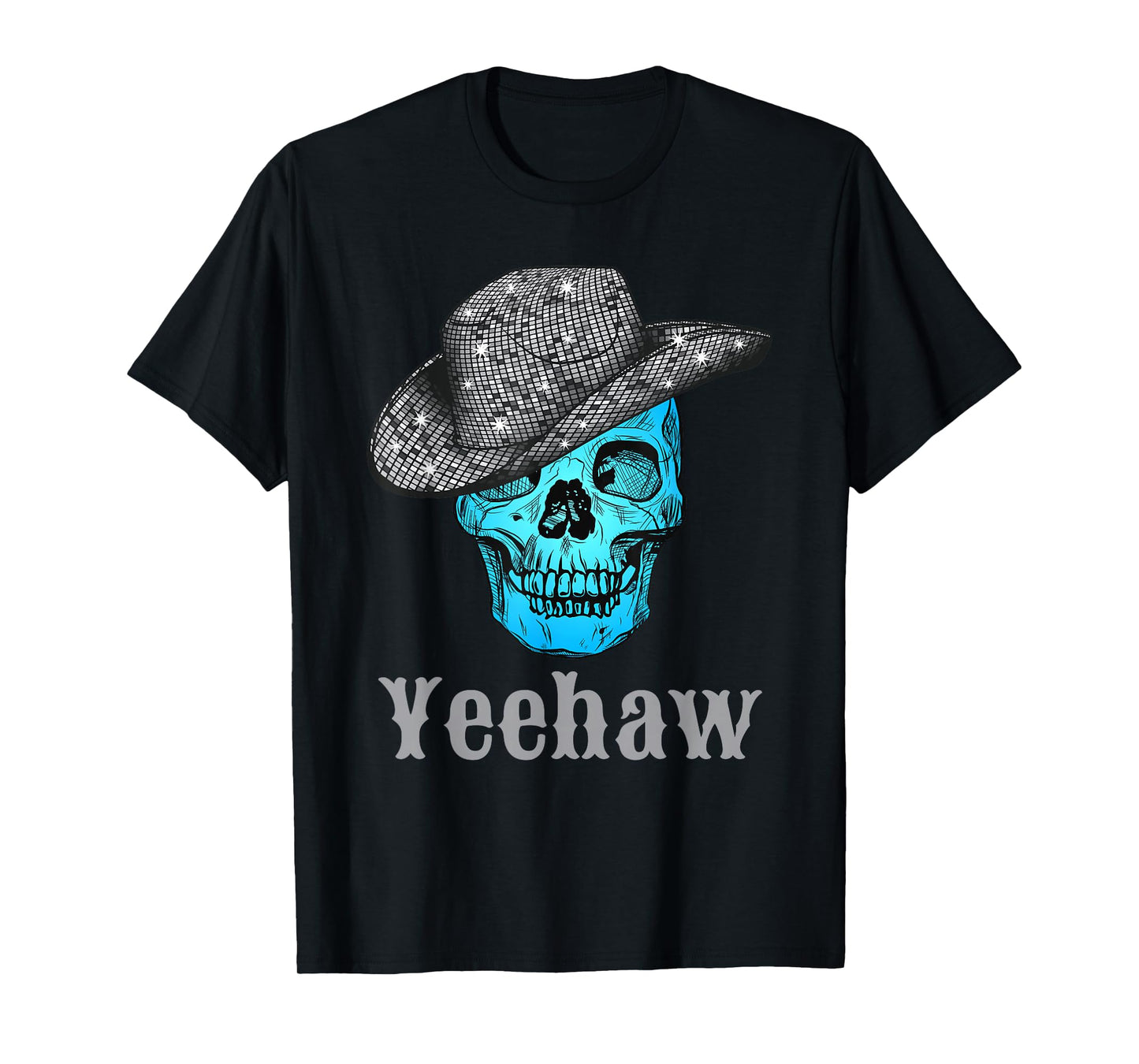 Disco Cowboy Hat with Skull Skeleton Western Country 70s T-Shirt
