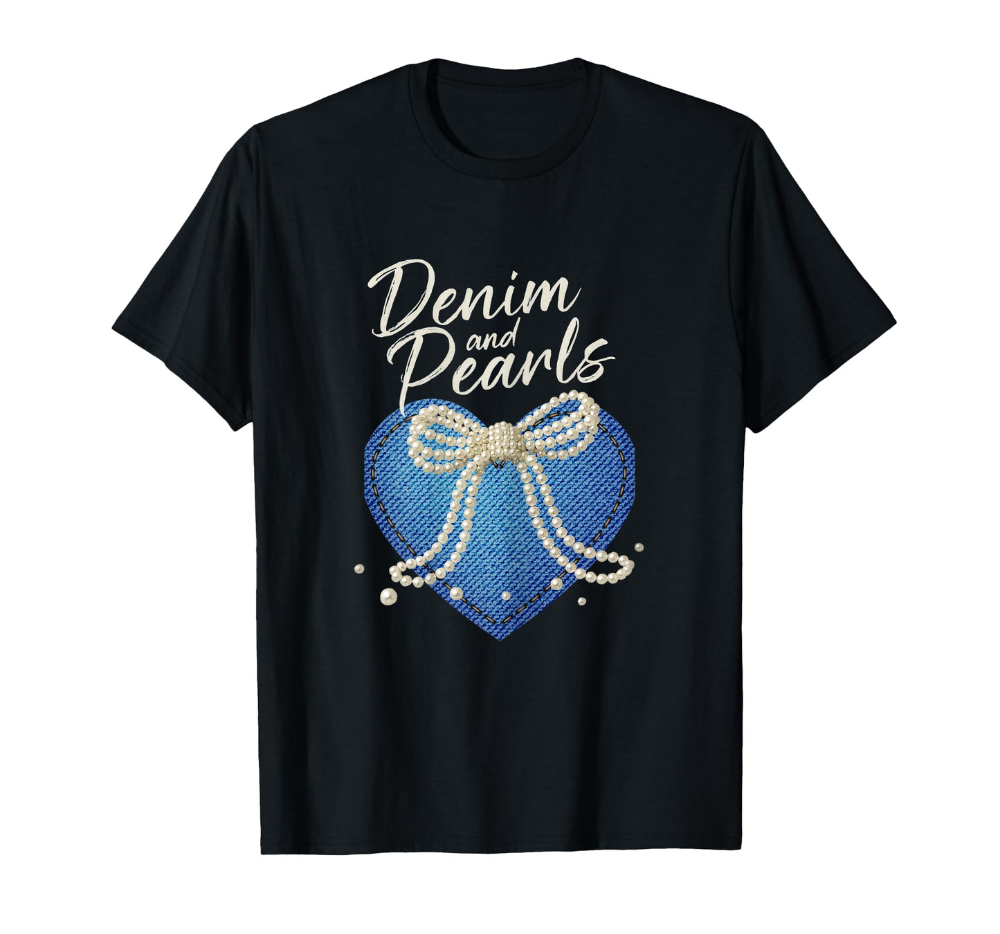 Denim and Pearls Heart Country Western Fashion for Women's T-Shirt