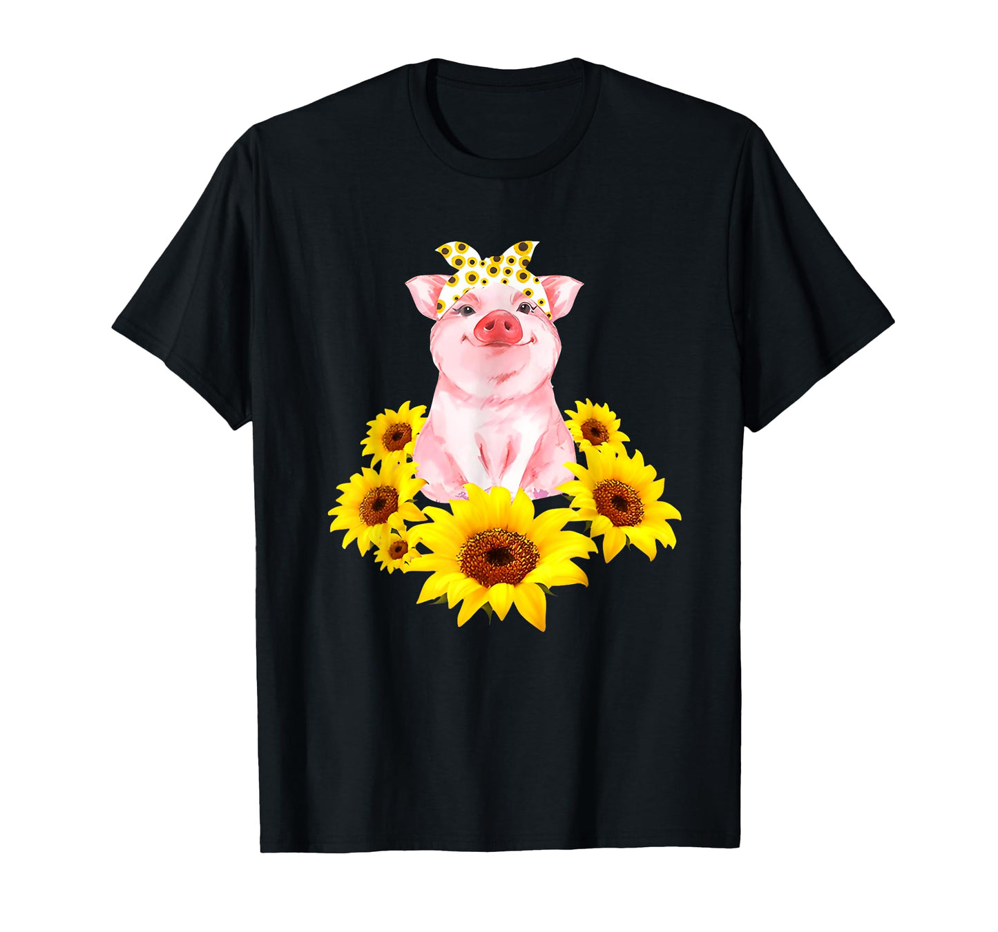 Cute Piggy With Sunflower Tiny Pig With Bandana T-Shirt