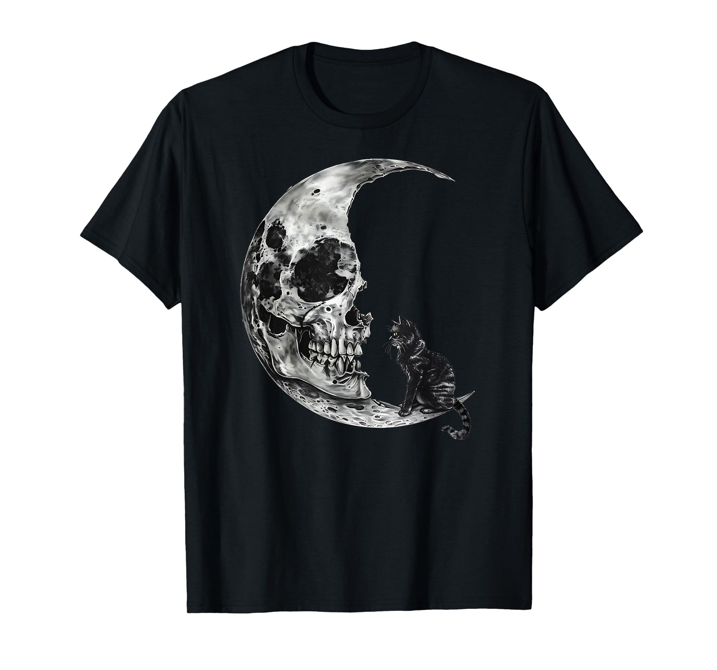 Vintage Halloween Black Cat Scary Skull Moon Men Women Kids T-Shirt
