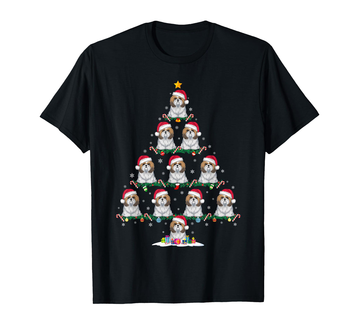 Shih Tzu Dog Christmas Tree Pajama Men Women Kids Ugly Xmas T-Shirt