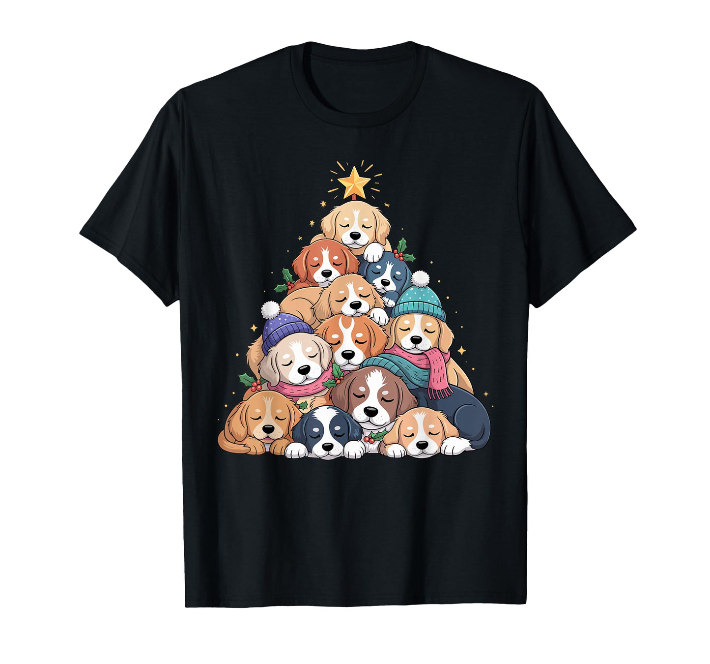 Cute Dog Puppy Christmas Tree for Family Men Women Kids T-Shirt