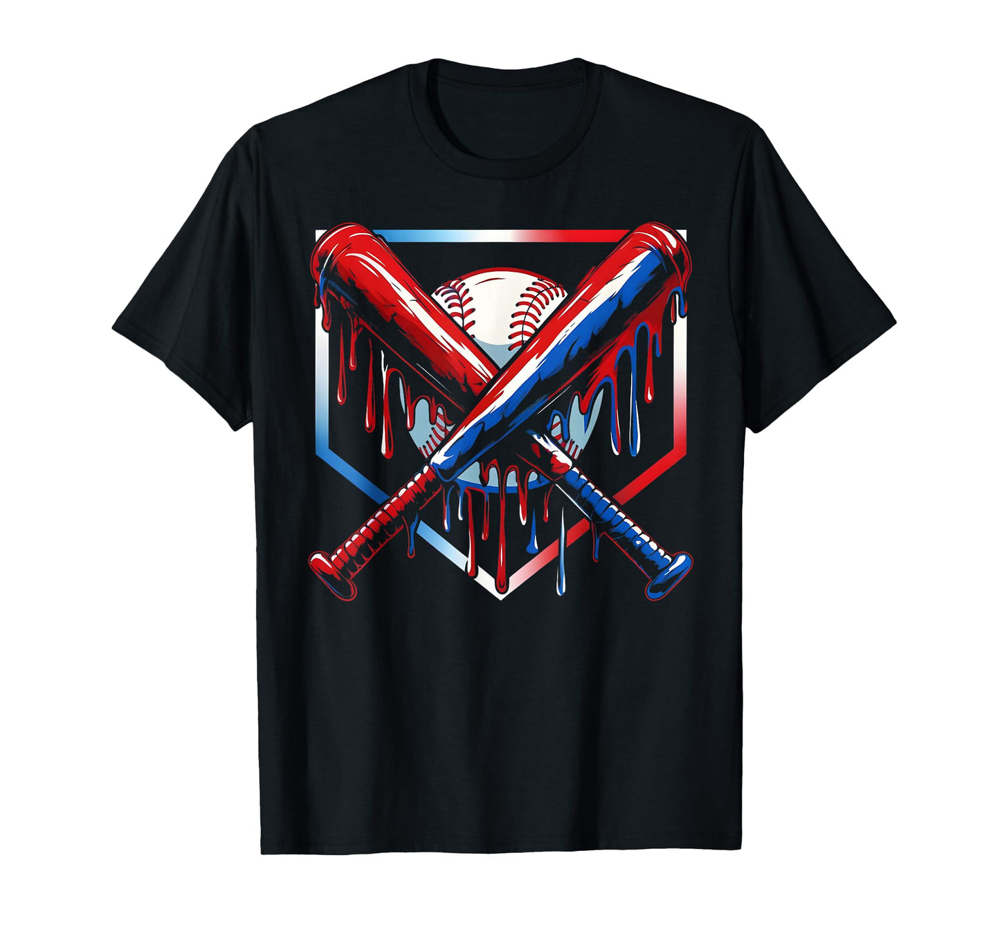 Baseball Ice Cream Drip Youth 4th Of July Red White And Blue T-Shirt