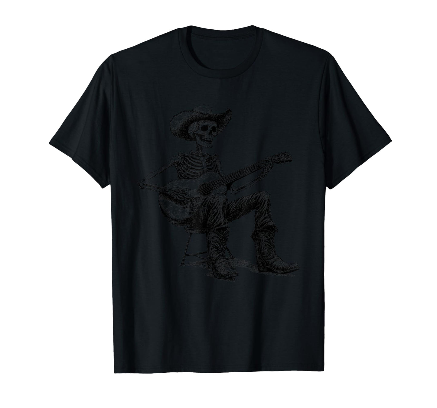 Vintage Western Cowboy Skeleton Playing Guitar Country Music T-Shirt