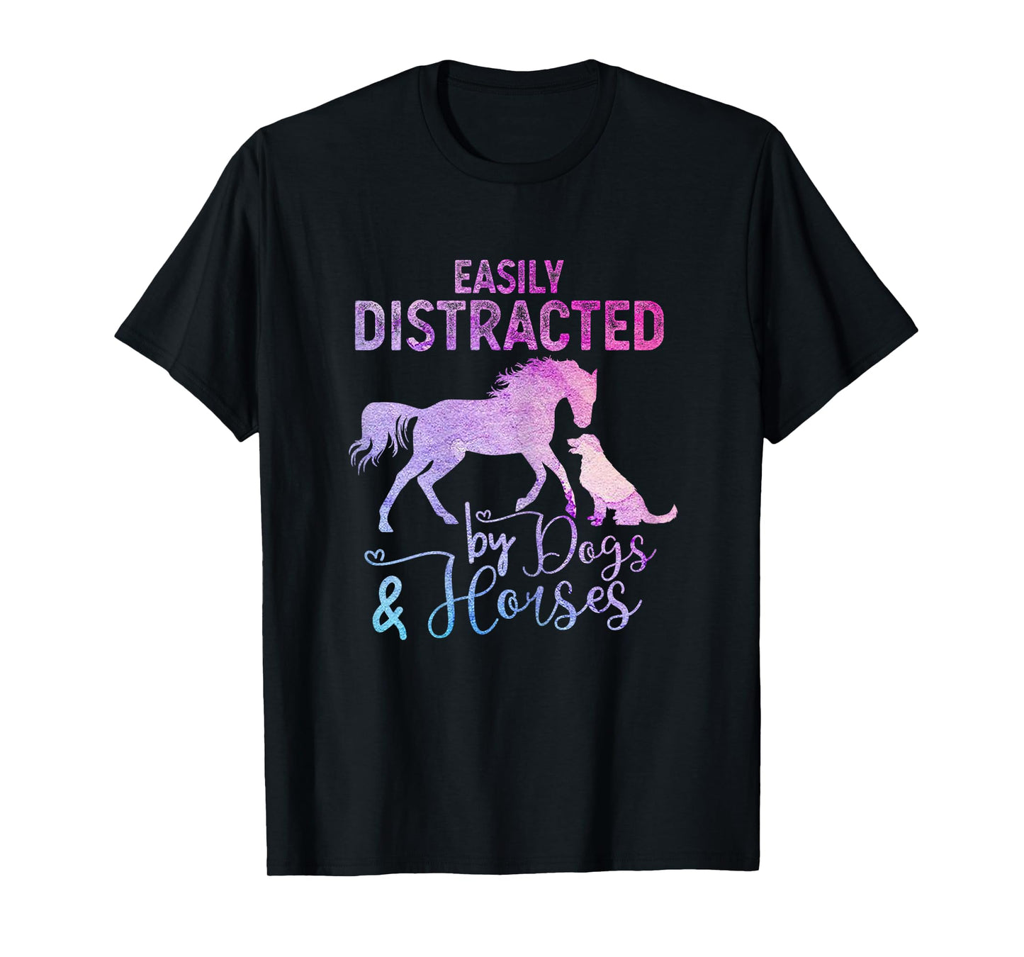 Funny Horse Women Girls Easily Distracted By Dogs & Horses T-Shirt