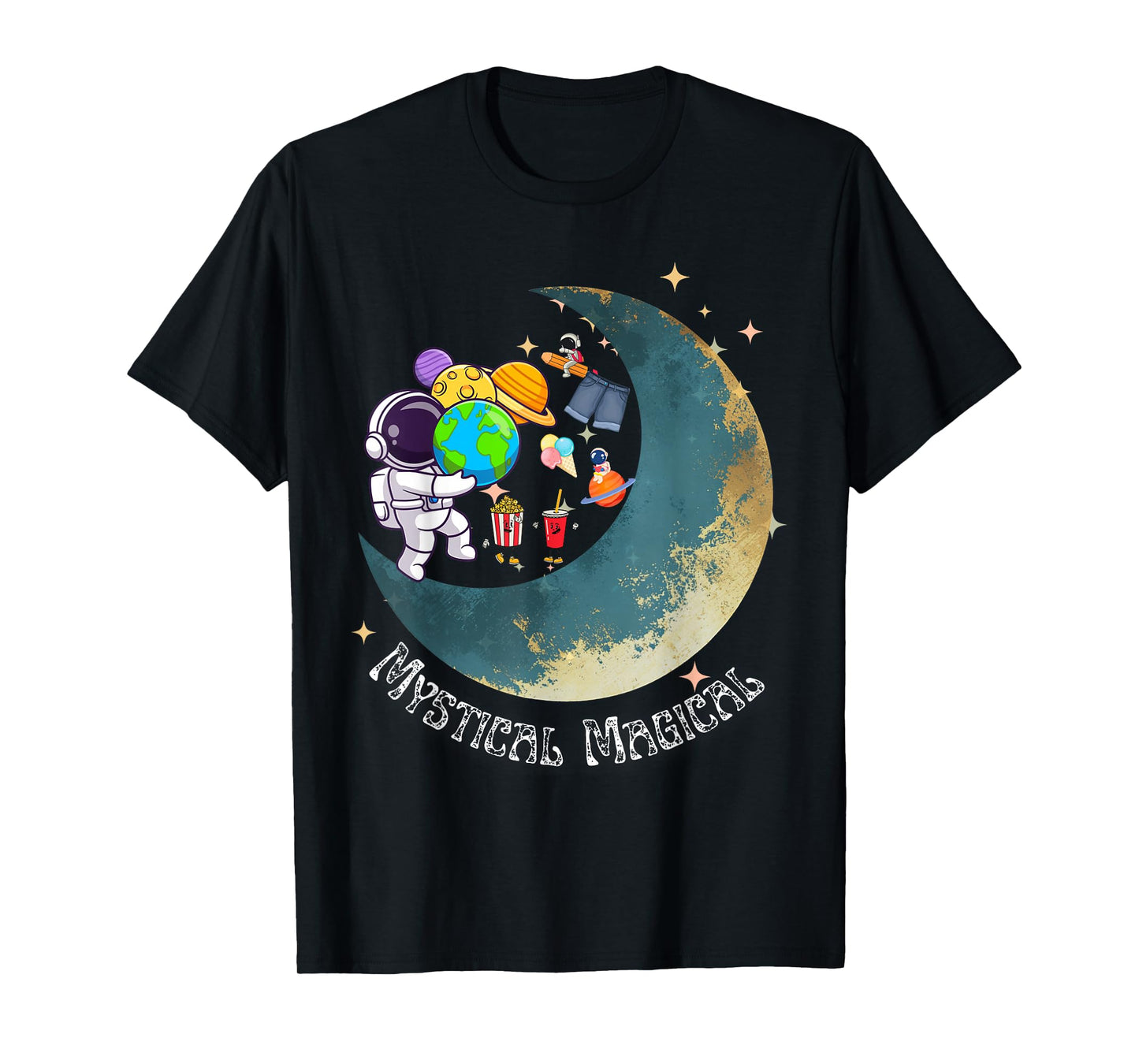 Mystical Magical Astronaut On Moon Funny Vintage Retro T-Shirt