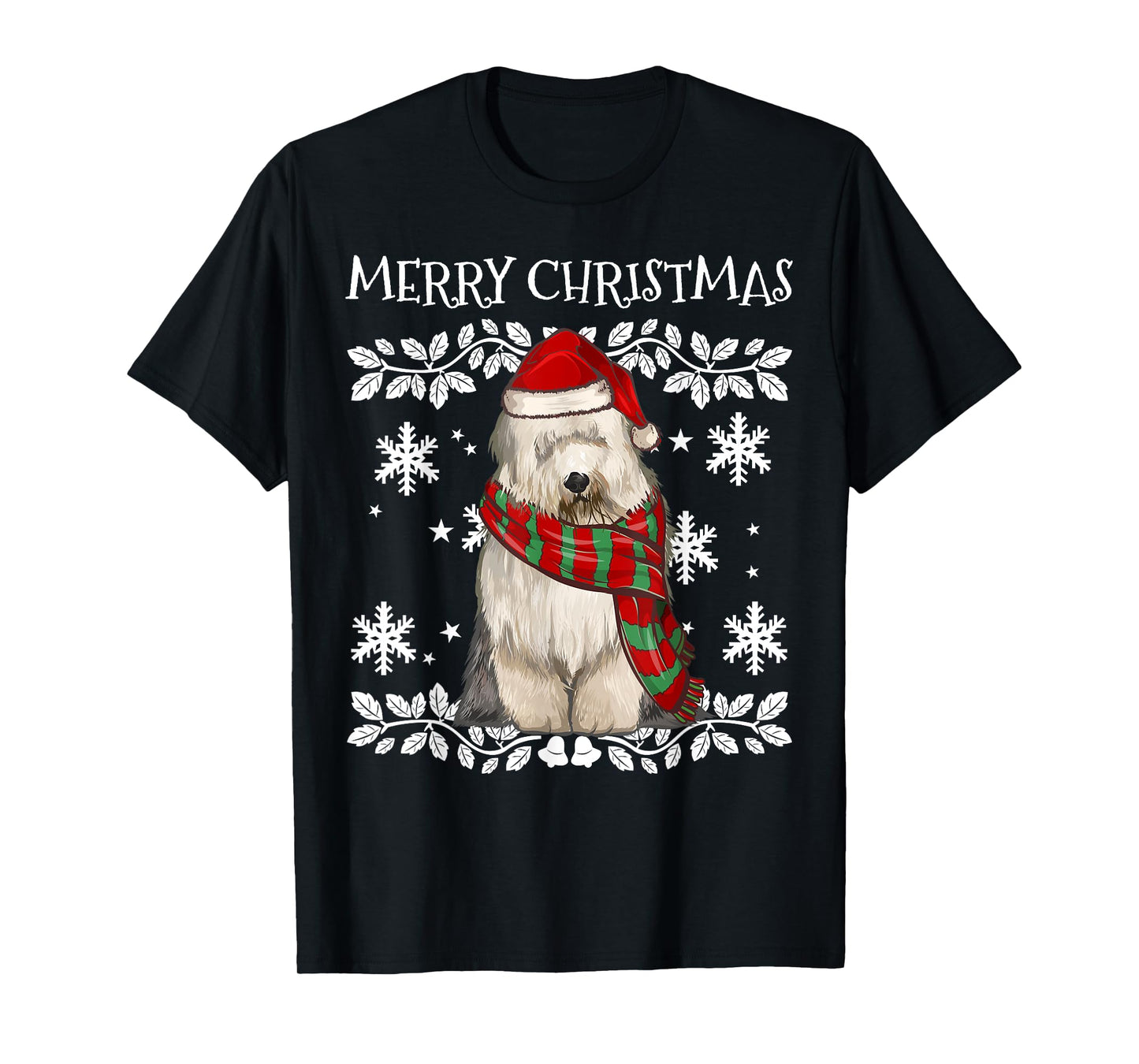 Merry Christmas Ornament Old English Sheepdog Xmas Santa T-Shirt