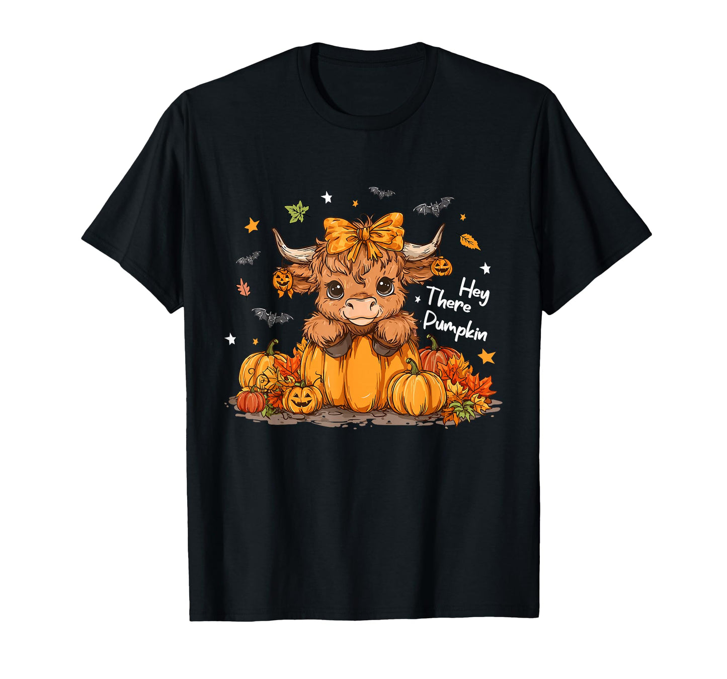 Boho Hey There Pumpkin Halloween Highland Cow Lover Cow Farm T-Shirt