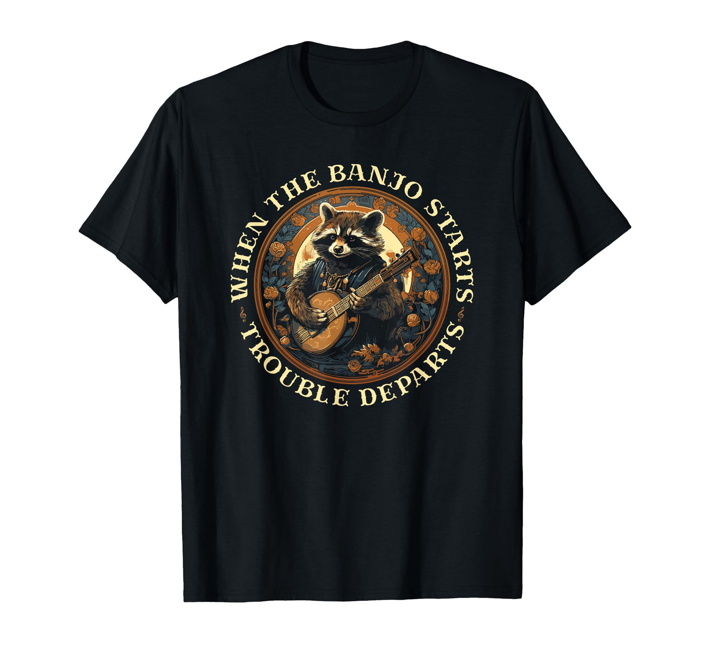 Bluegrass Banjo Raccoon, Trouble Departs, Bluegrass Music T-Shirt