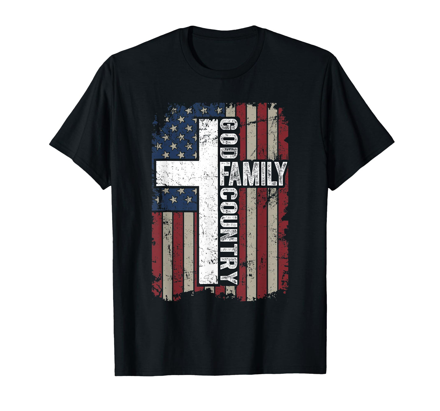 God Family Country Patriotic Christian Vintage USA Flag T-Shirt