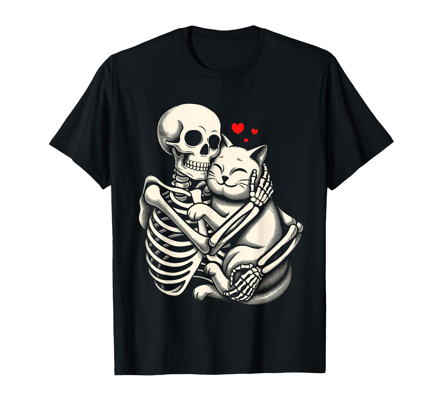 Skeleton Hugging Cat Halloween Cat Lover Cat Mom Dad T-Shirt for Men Women Kids