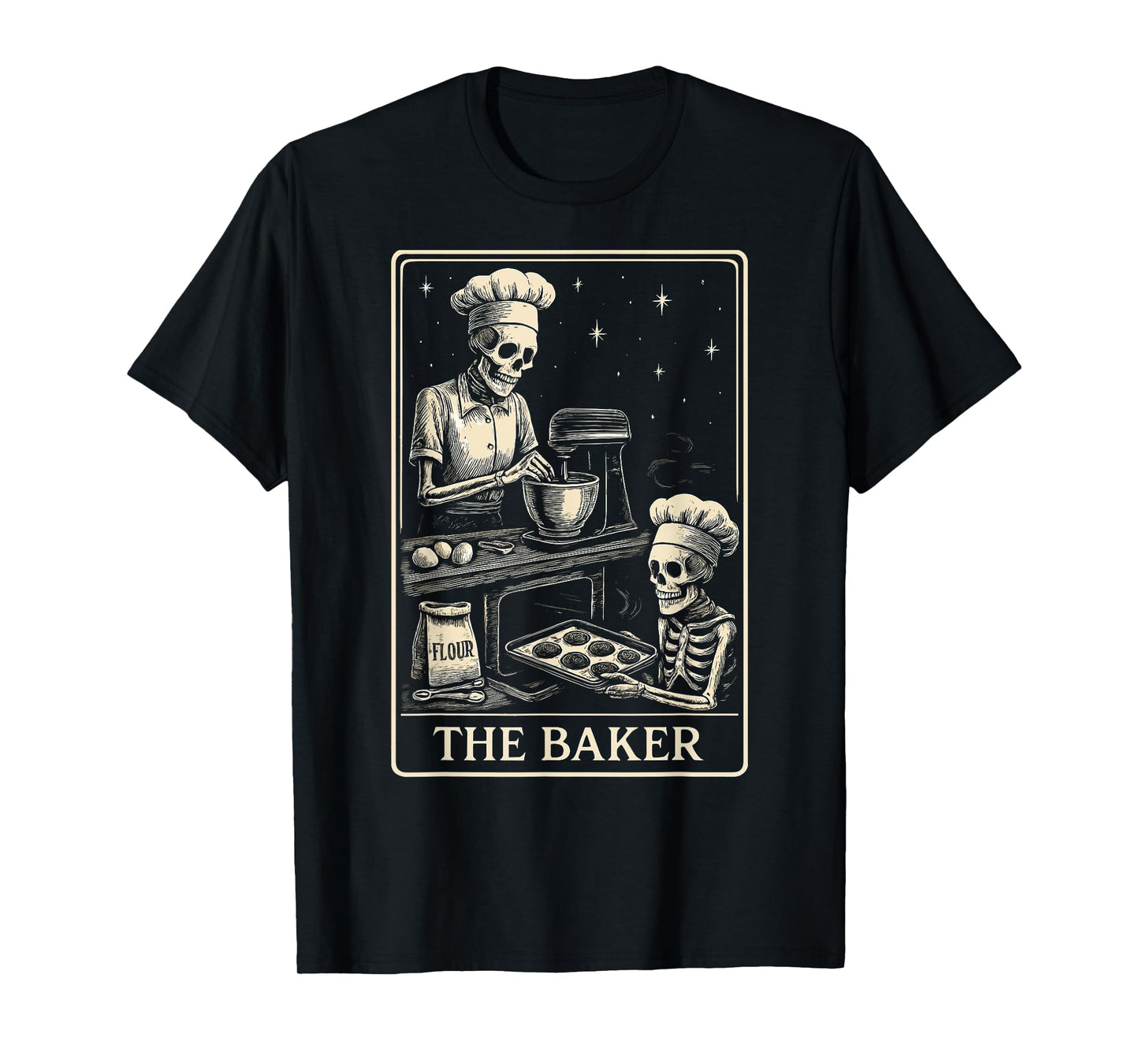Skeleton Baker Vintage Tarot Card Baking Art T-Shirt
