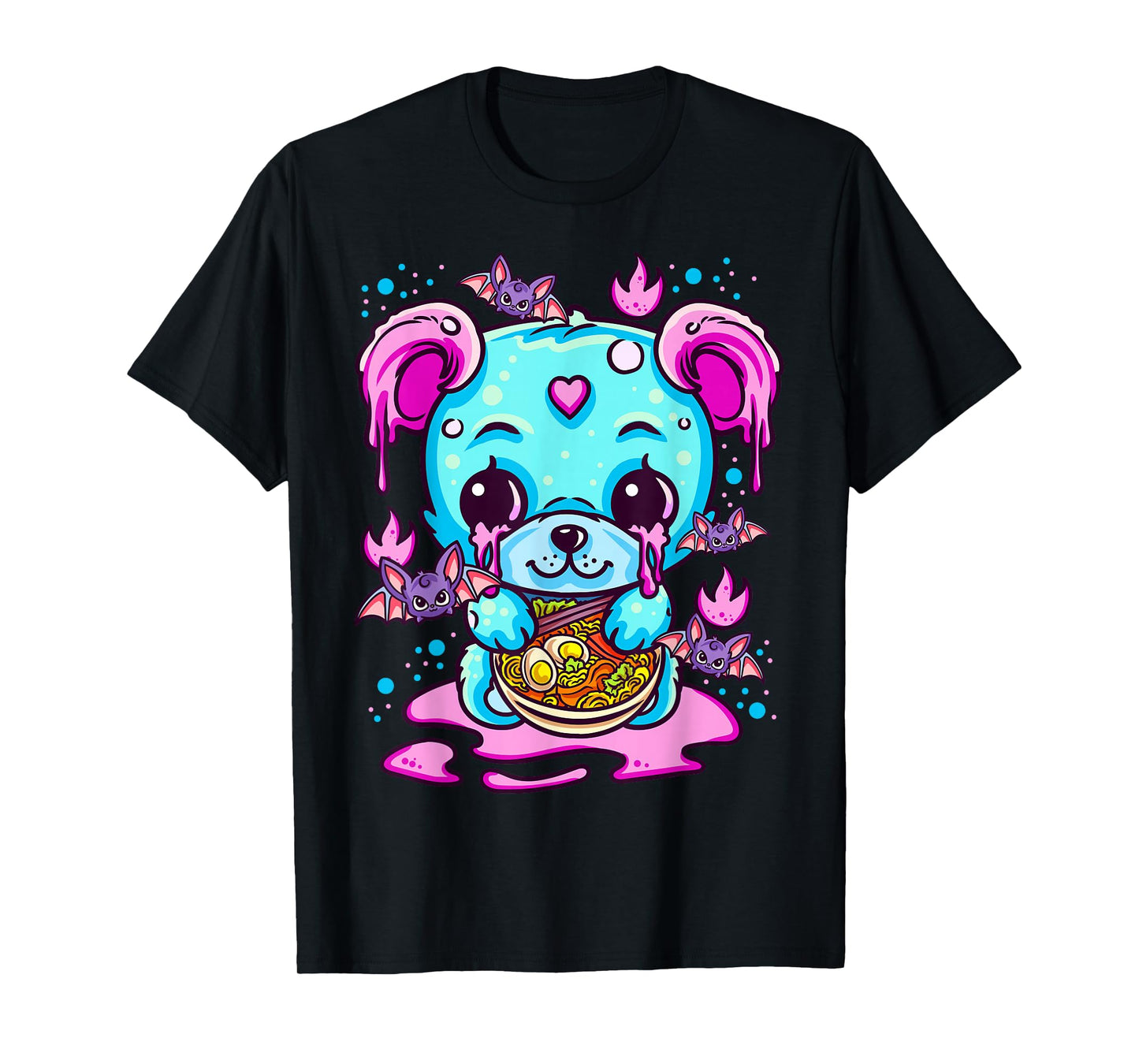 Cute Kawaii Creepy Pastel Goth Puppy Eating Ramen Noodles T-Shirt