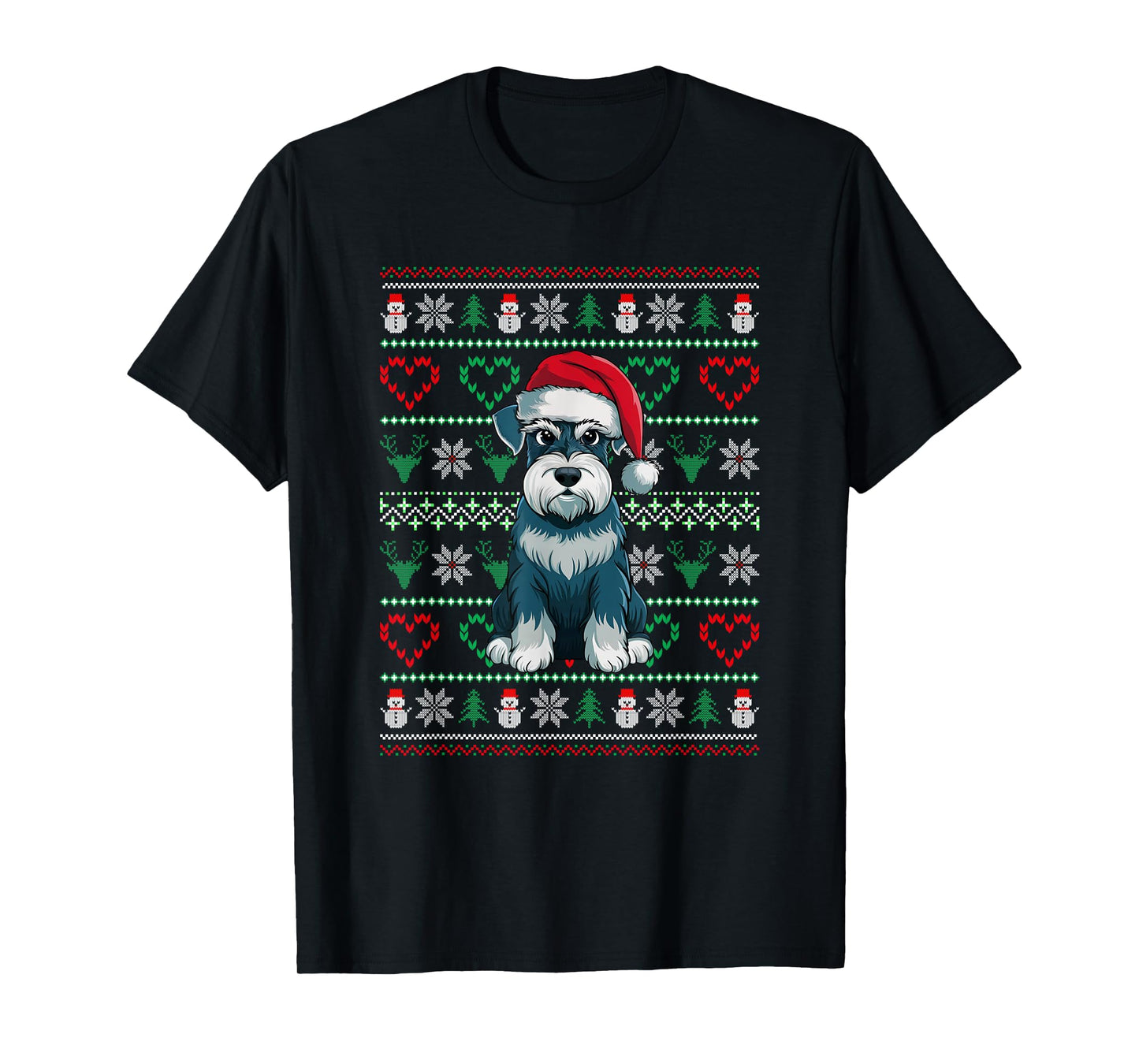 Ugly Christmas Schnauzer Dog Wearing Santa Hat Xmas Pajama T-Shirt