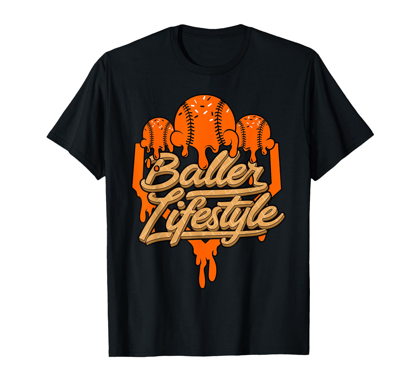 Baseball Lifestyle Home Plate Orange Ice Cream Drip Men Boys T-Shirt