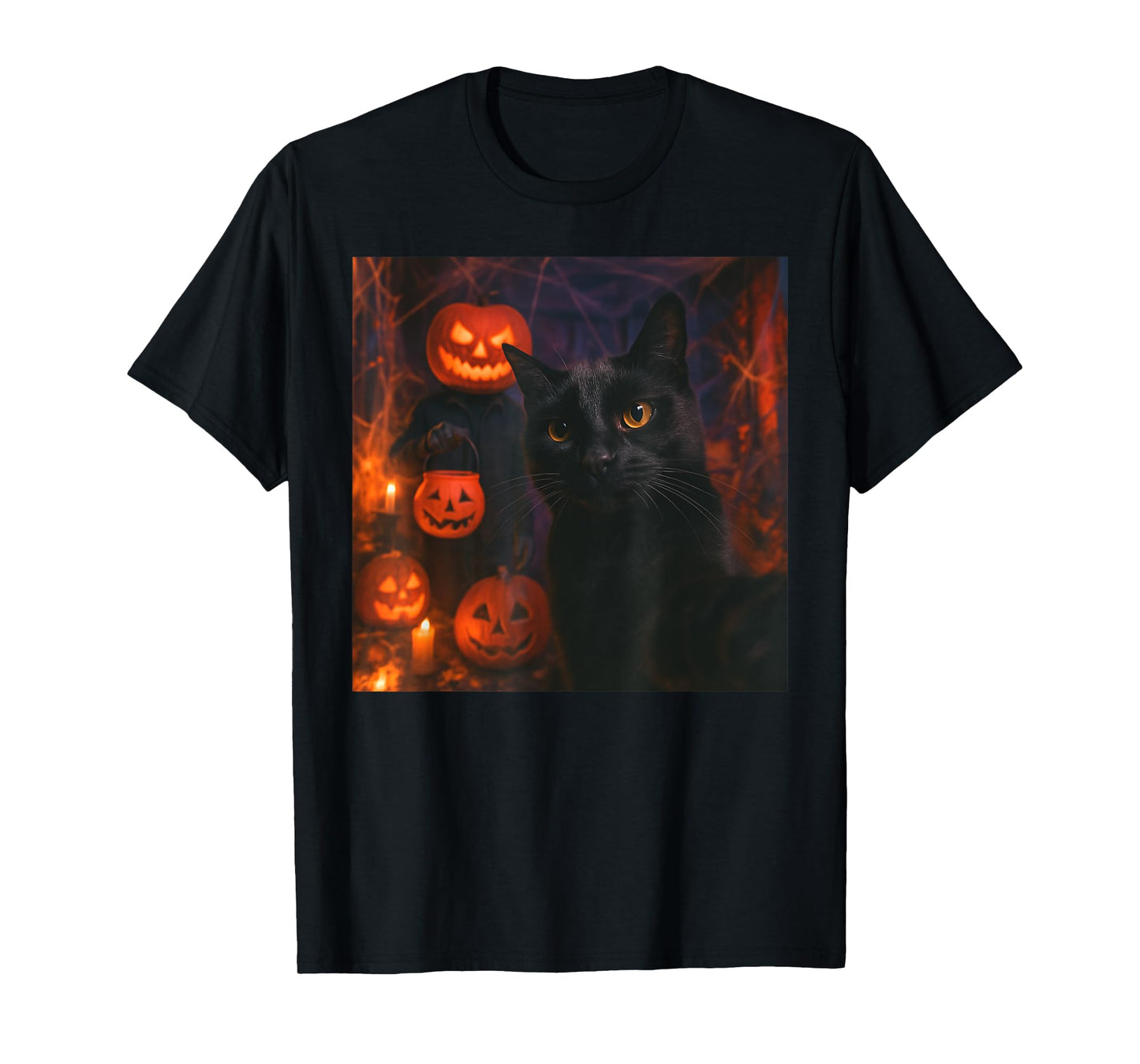 Funny Cat Selfie with Jack O’ Lantern Halloween T-Shirt