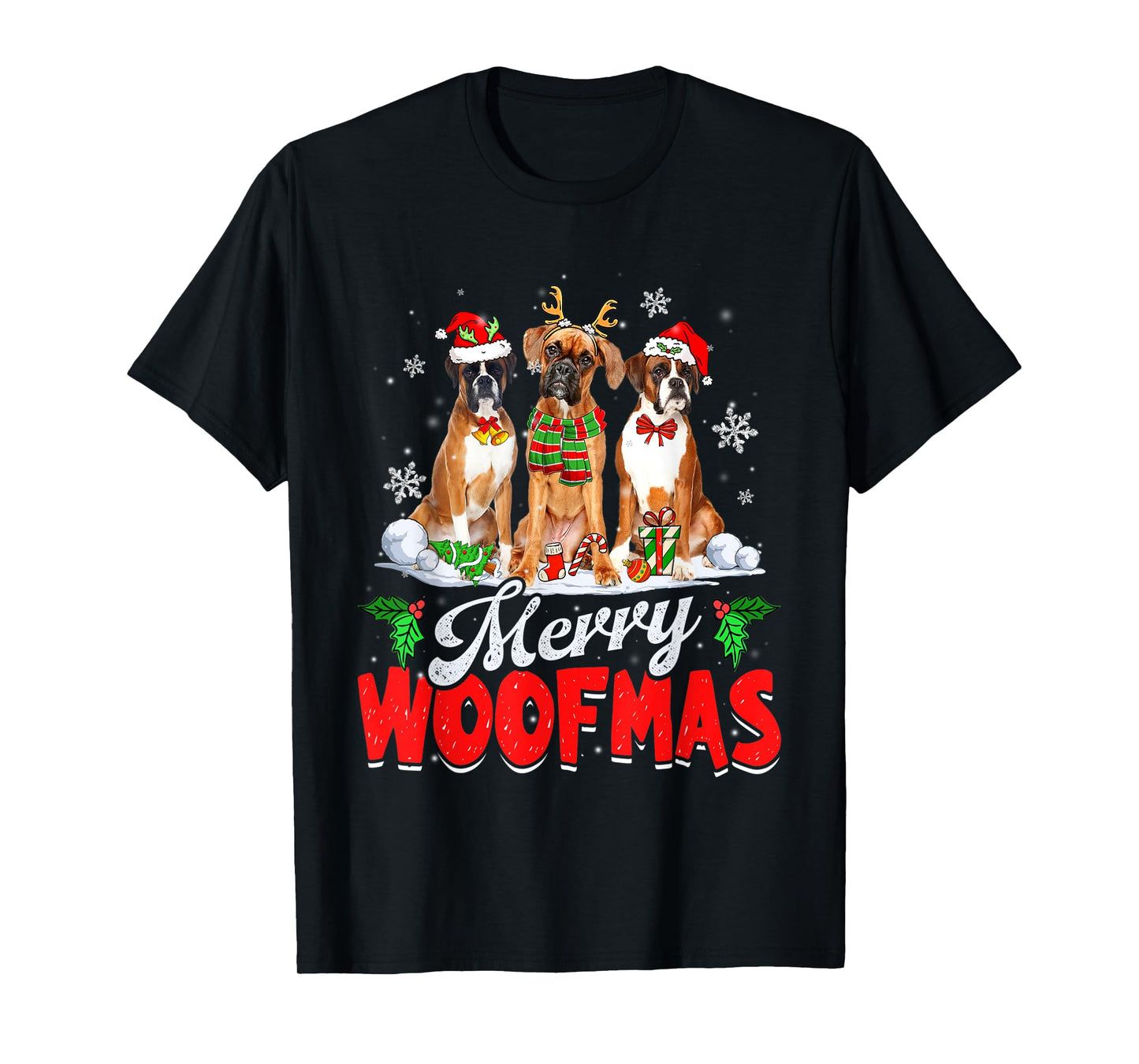 Merry Woofmas Boxer Dog Christmas Dog Lover Xmas T-Shirt