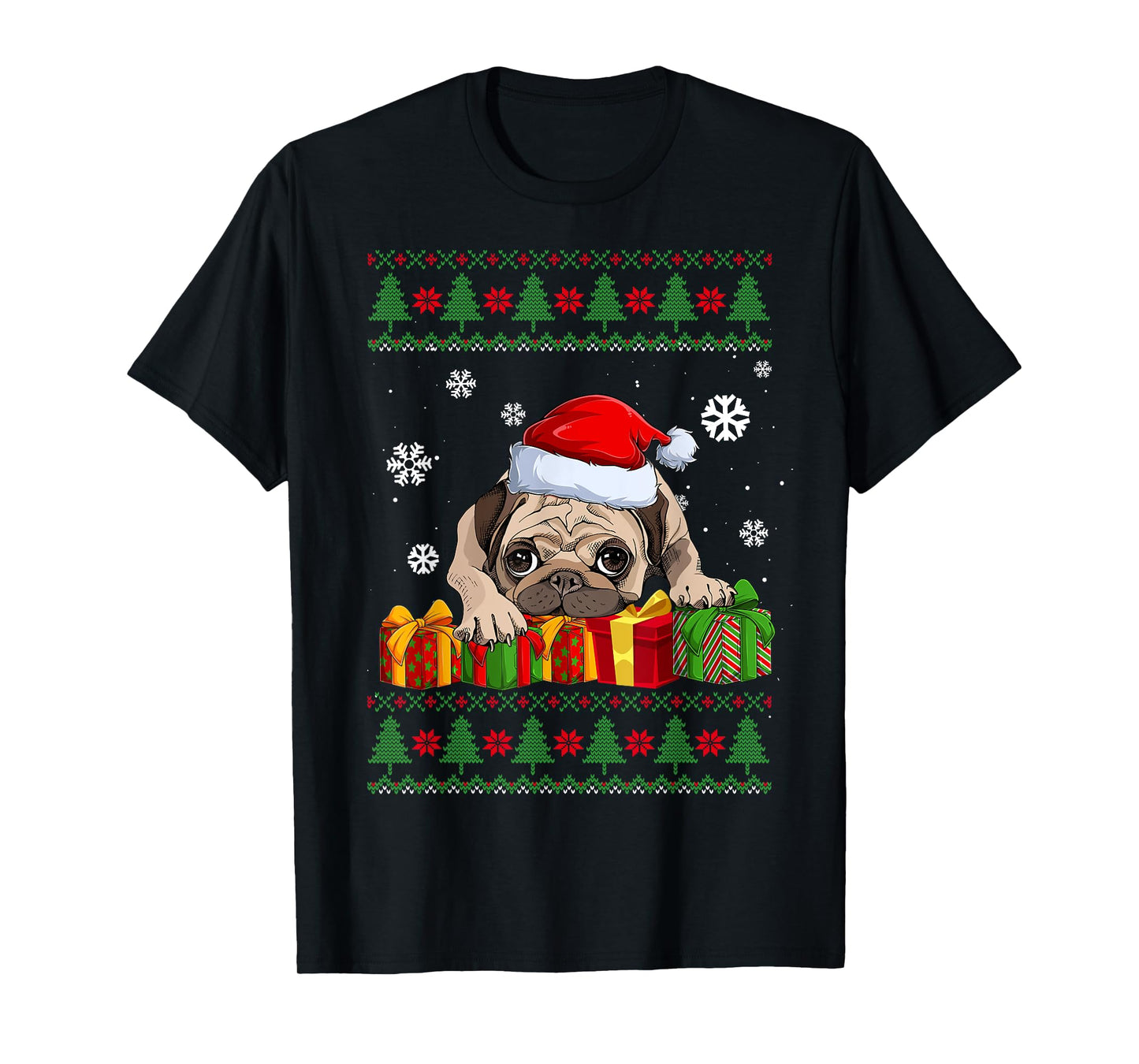 Funny Dog lovers Cute Pug Santa Hat Ugly Christmas Sweater T-Shirt