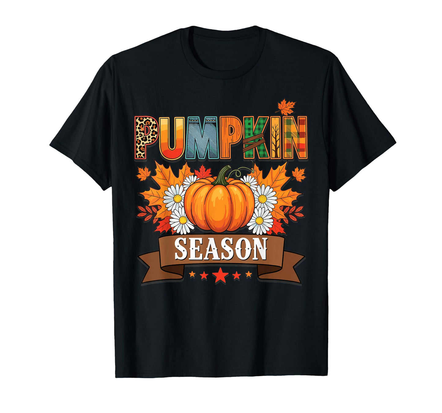 Pumpkin Season Fall Leaves Autumn Flowers Fun T-Shirt