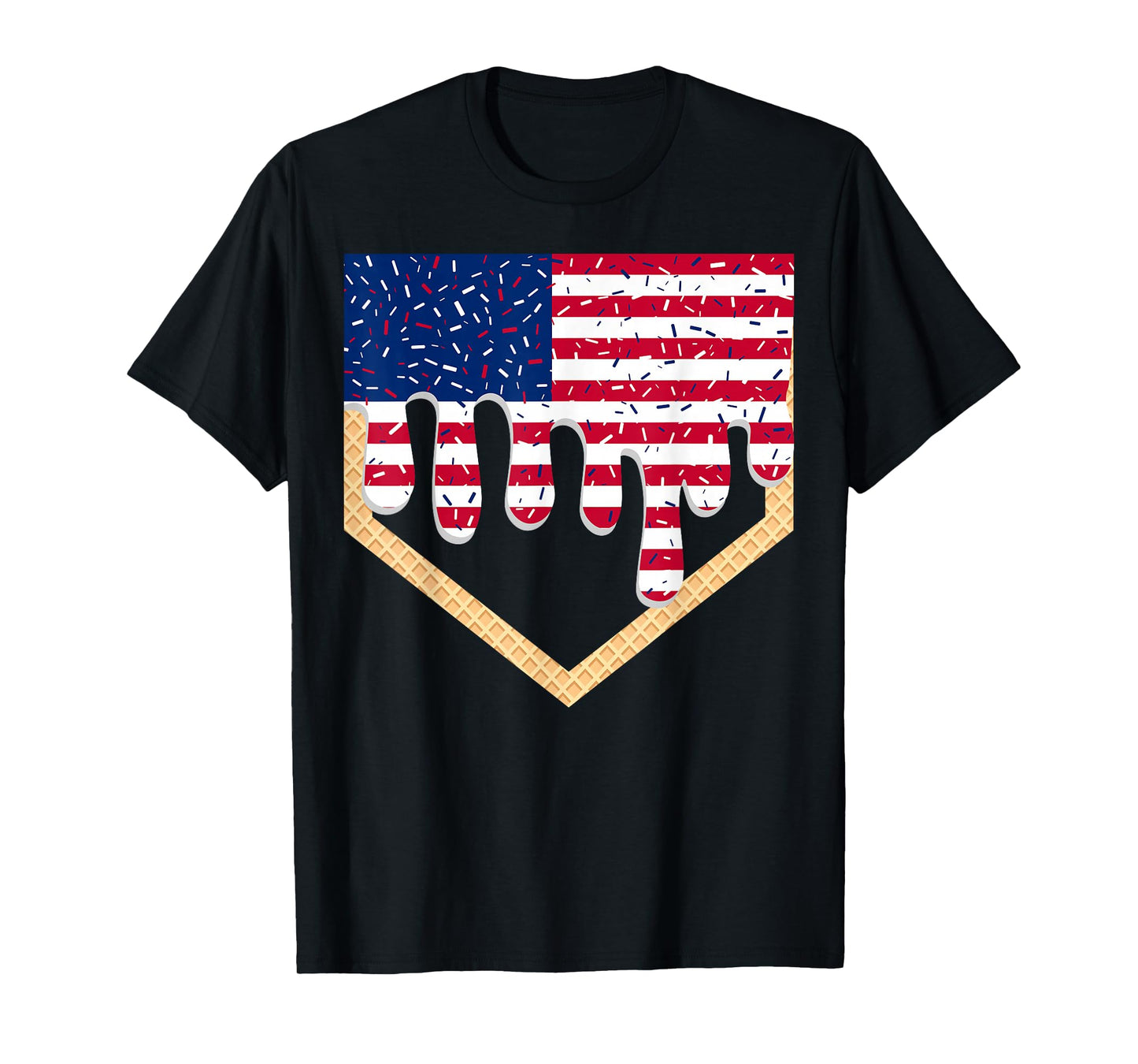 Baseball Ice Cream Drip 4th Of July Red Blue & White Drip T-Shirt