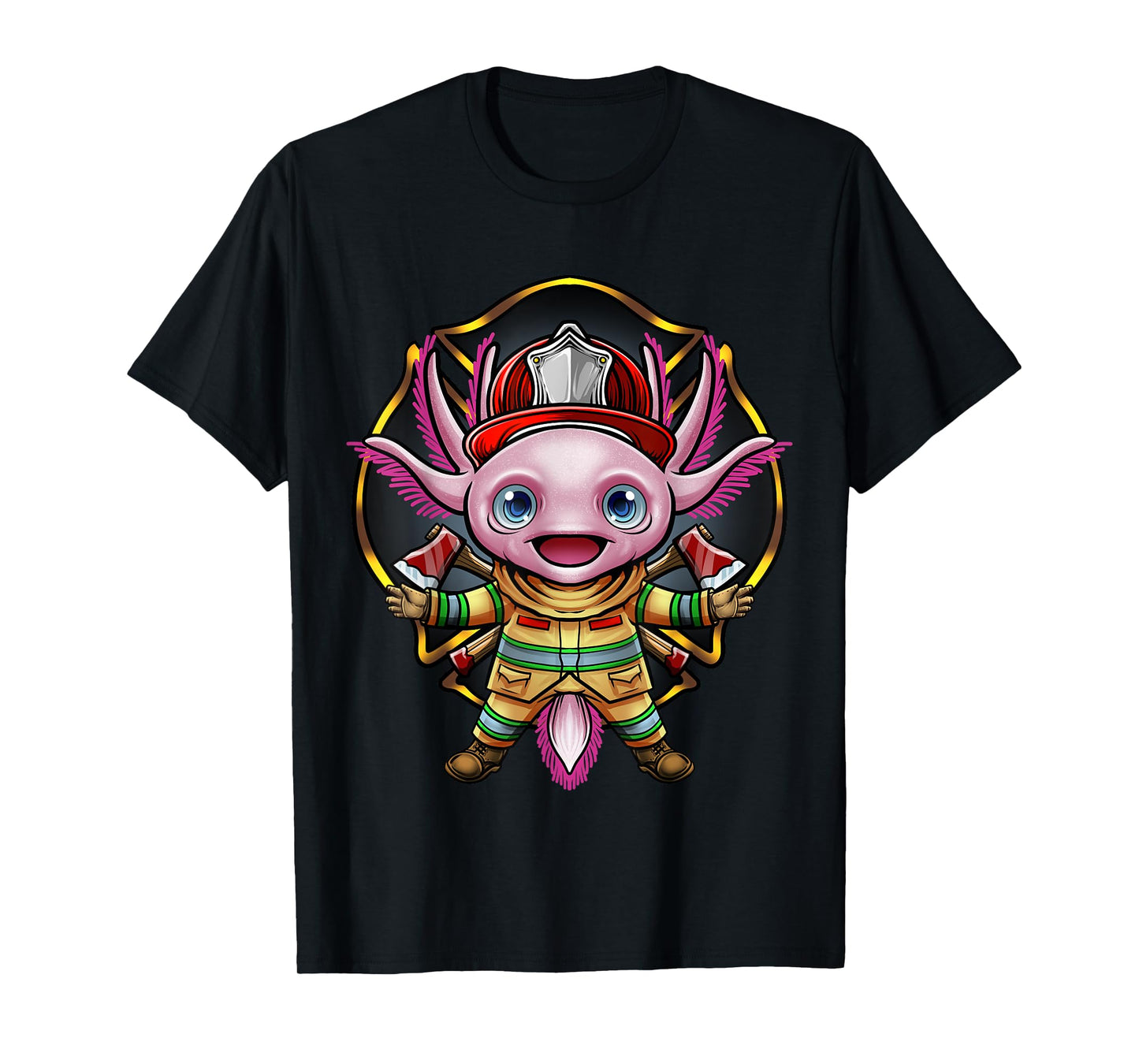 Axolotl Firefighter Fireman Helmet Ax Bunker Gear Fire Chief T-Shirt