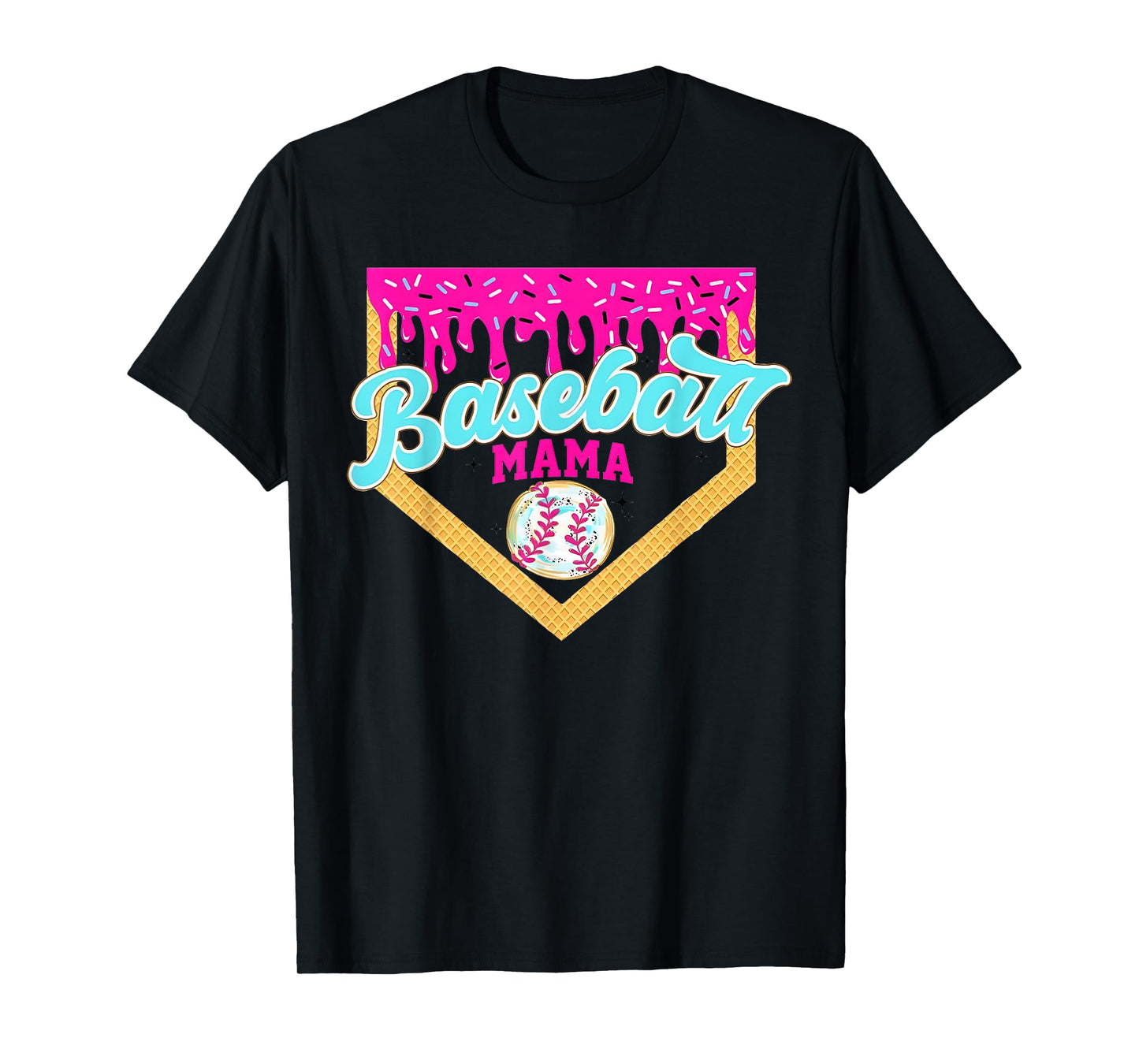 Baseball Mama Ice Cream Dripping Baseball Home Plate Drip T-Shirt