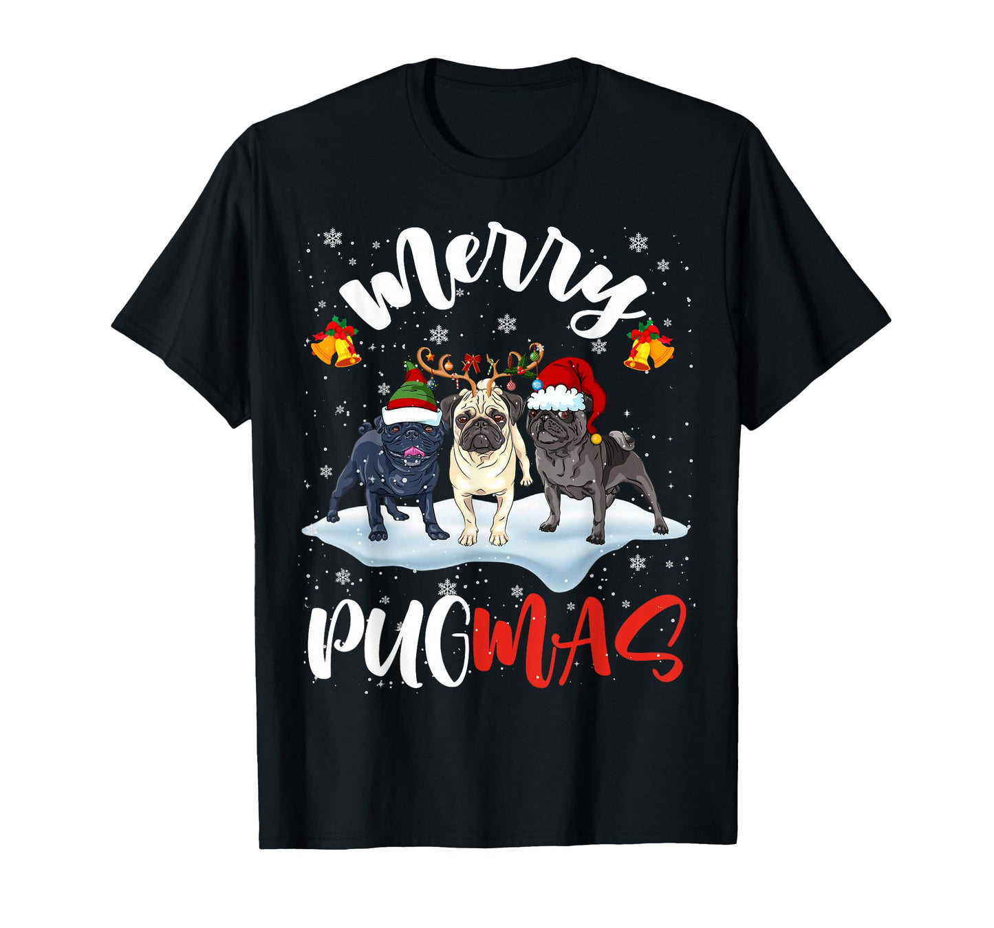 Merry Pugmas Funny Santa Reindeer Elf Pug Dog Christmas T-Shirt