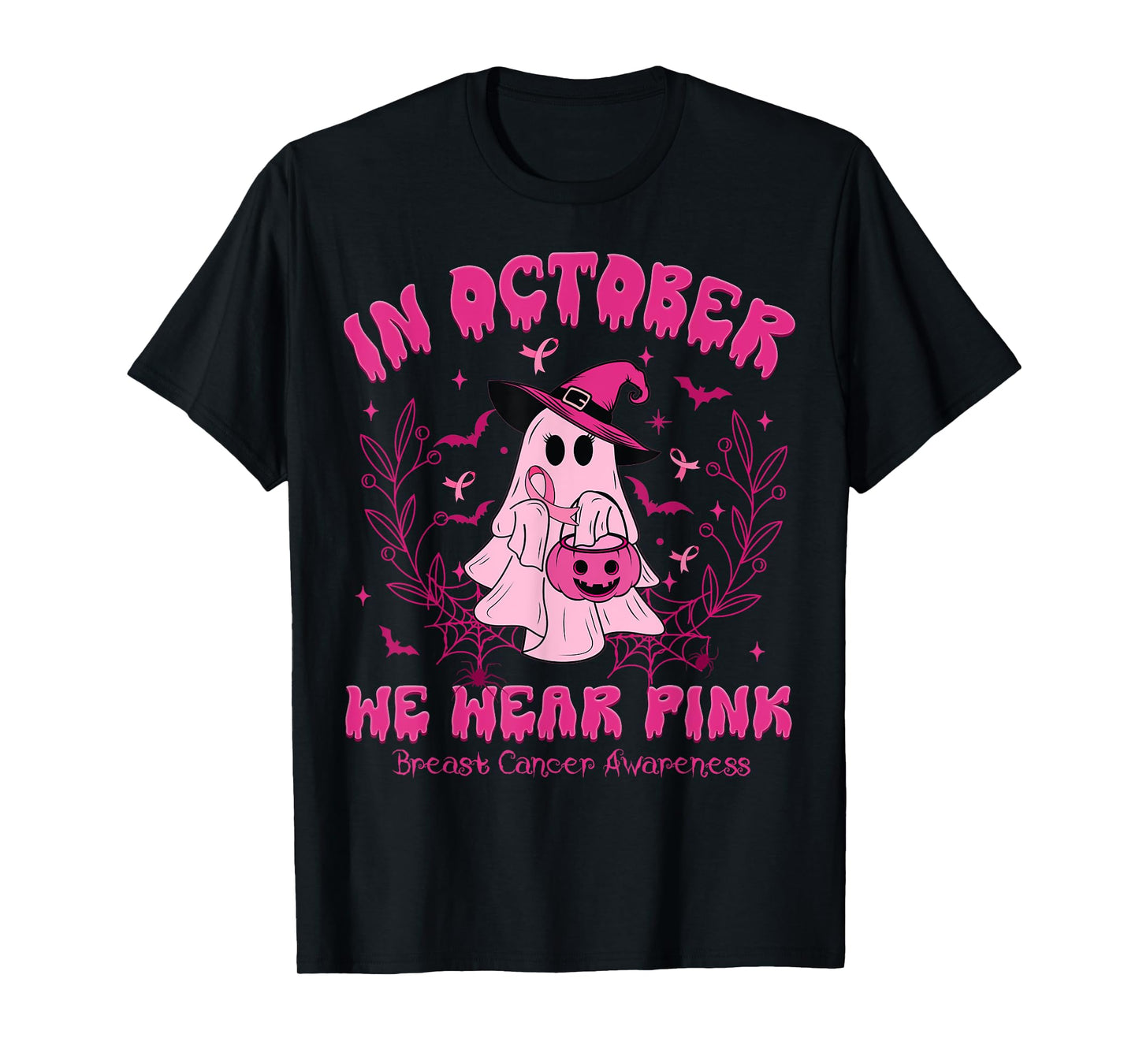 In October We Wear Pink Breast Cancer Awareness Halloween T-Shirt