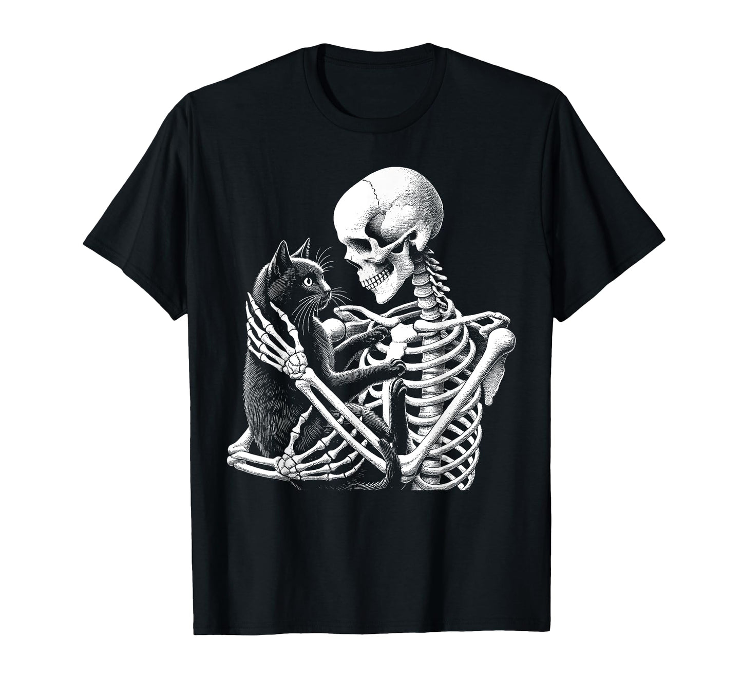 Skeleton Holding A Cat Funny Lazy Halloween Costume Skull T-Shirt
