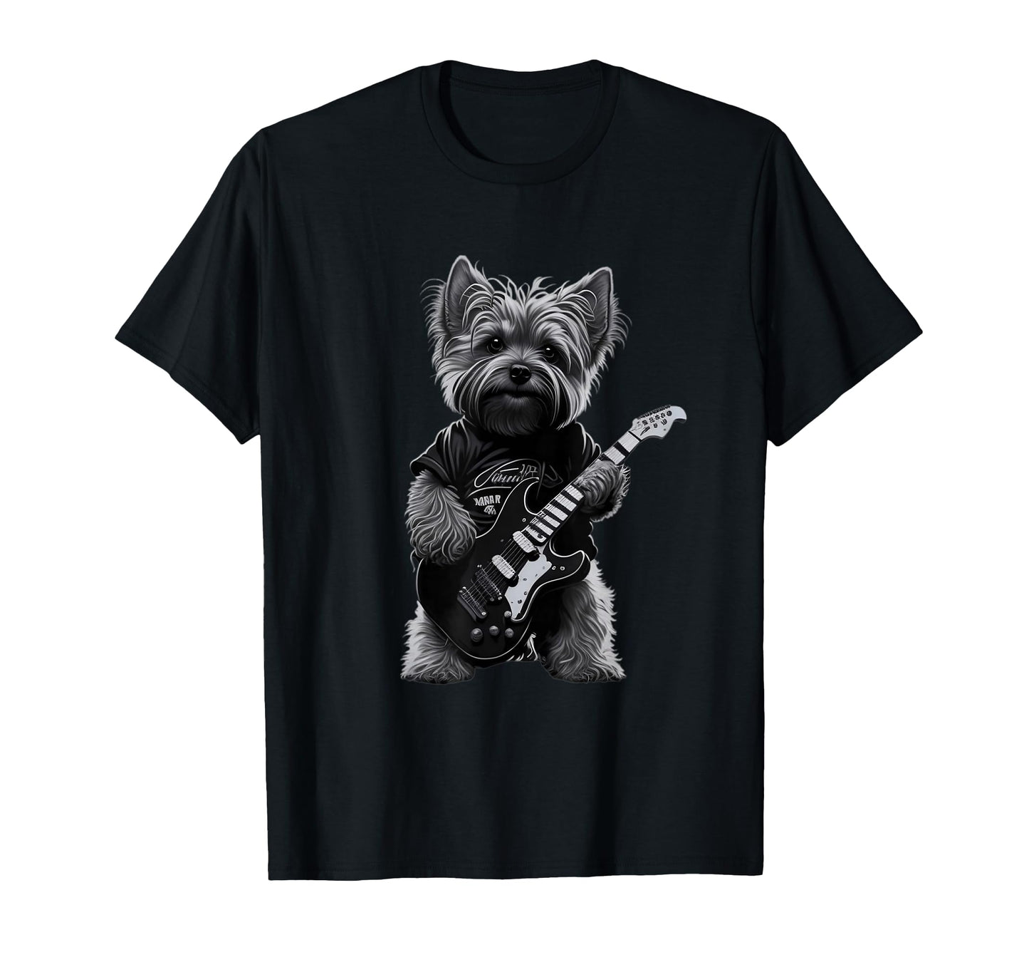 Funny Rock Dog Guitarist Rock Yorkie Playing Guitar T-Shirt