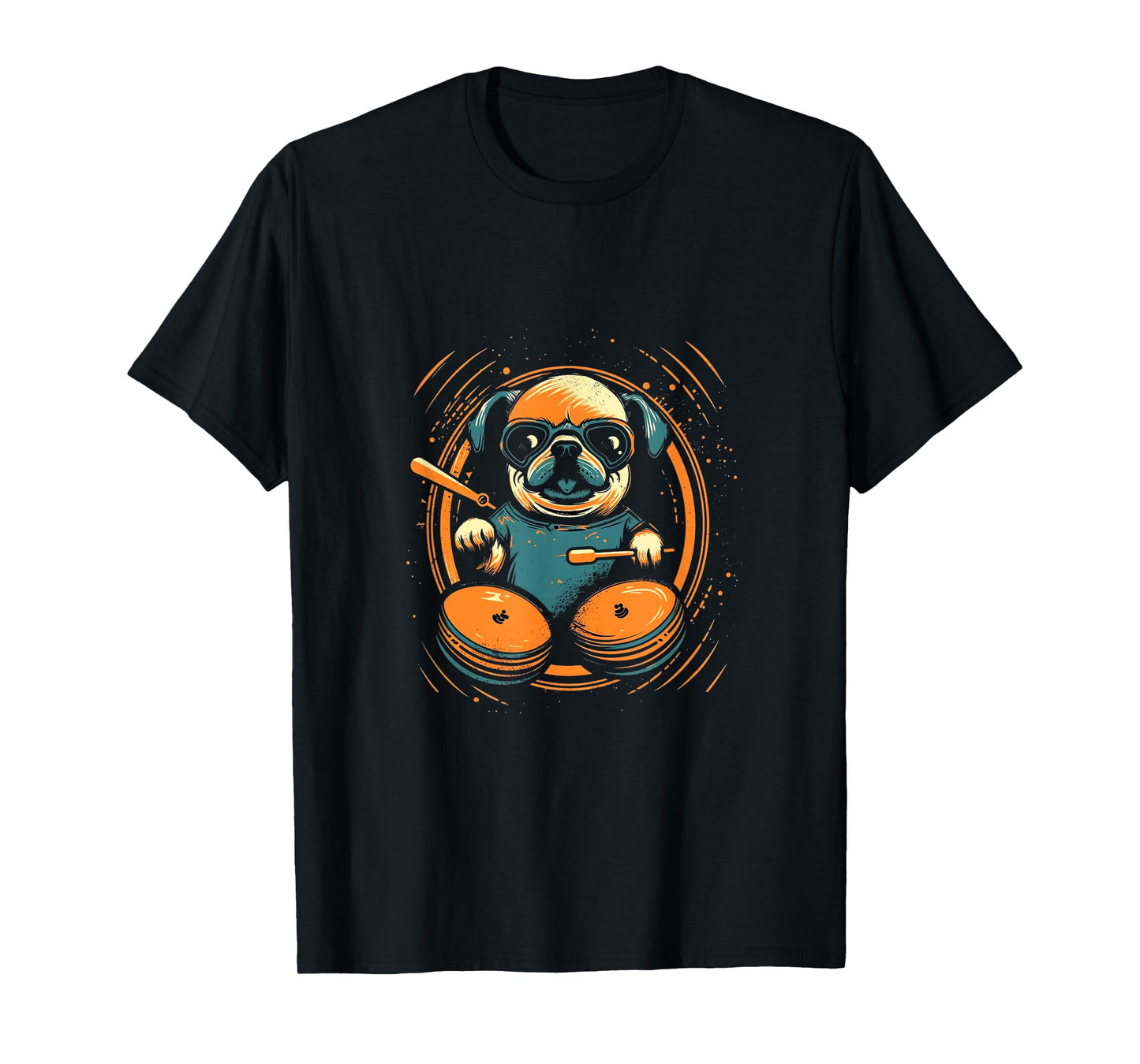 Pug Playing Drums Funny Drummer Drumming Drumset Drum Player T-Shirt