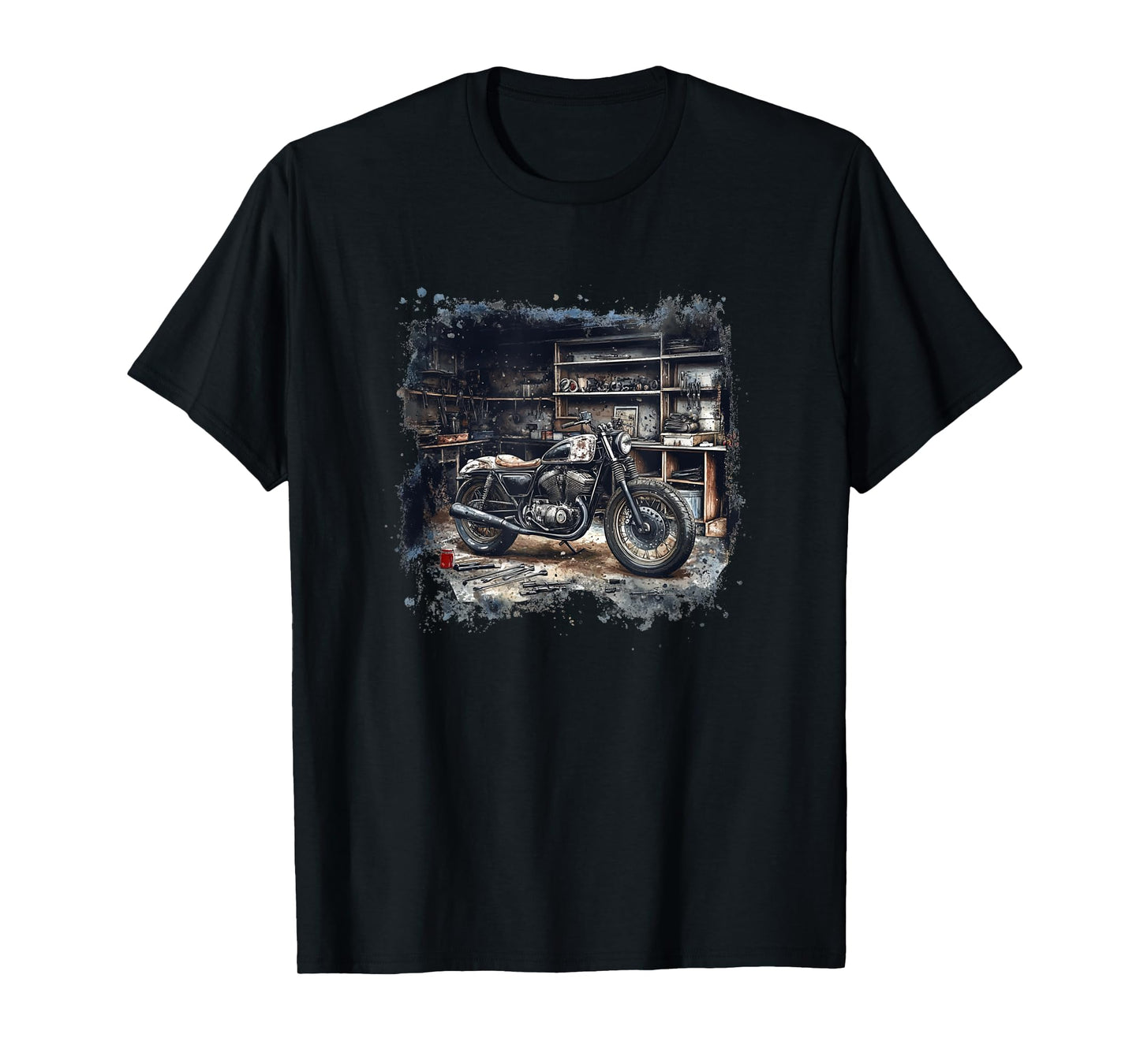 Motorcycle Graphic in Workshop for USA Bikes Lovers T-Shirt