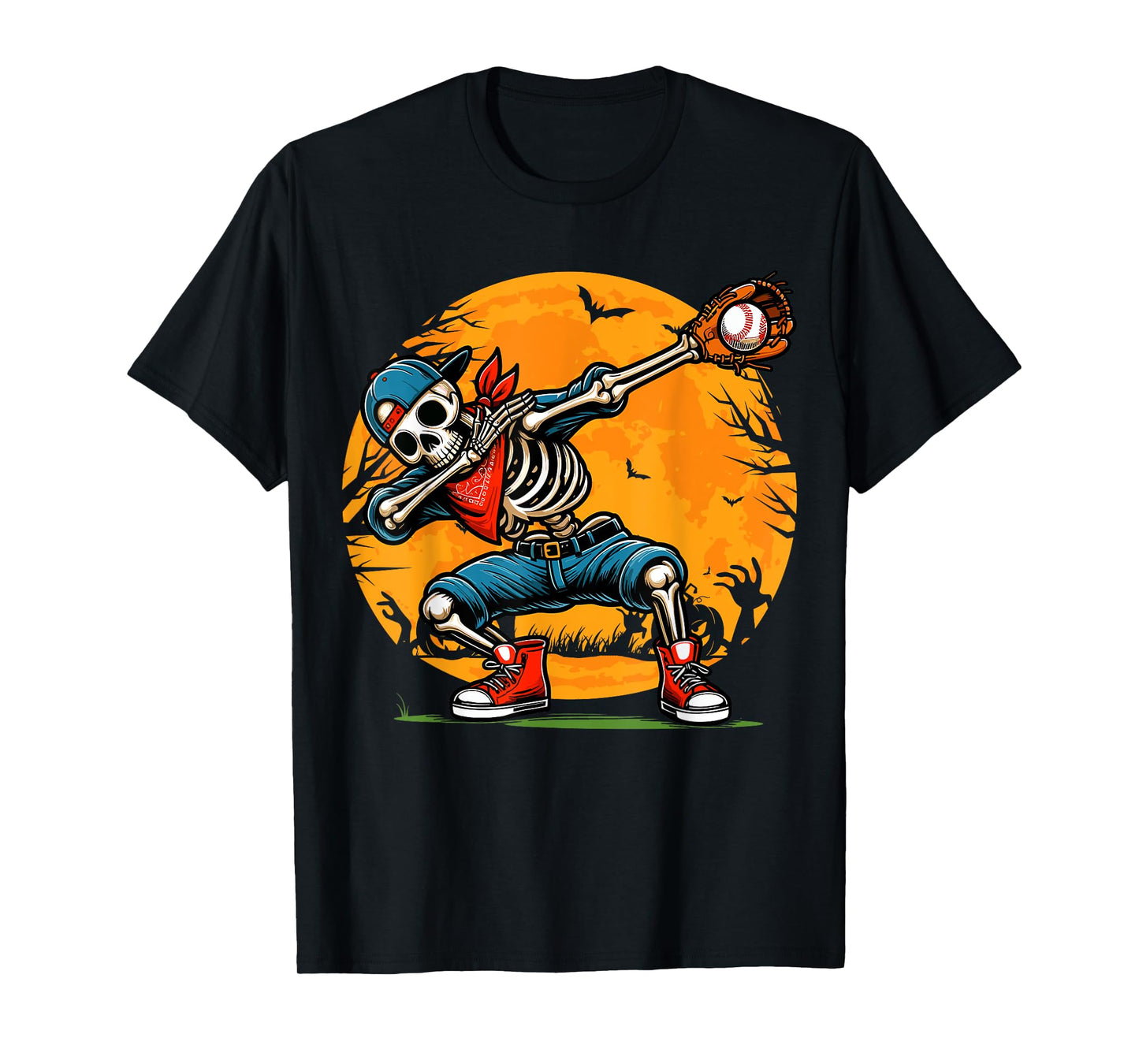 Dabbing Skeleton Baseball Halloween Spooky Baseball Player T-Shirt