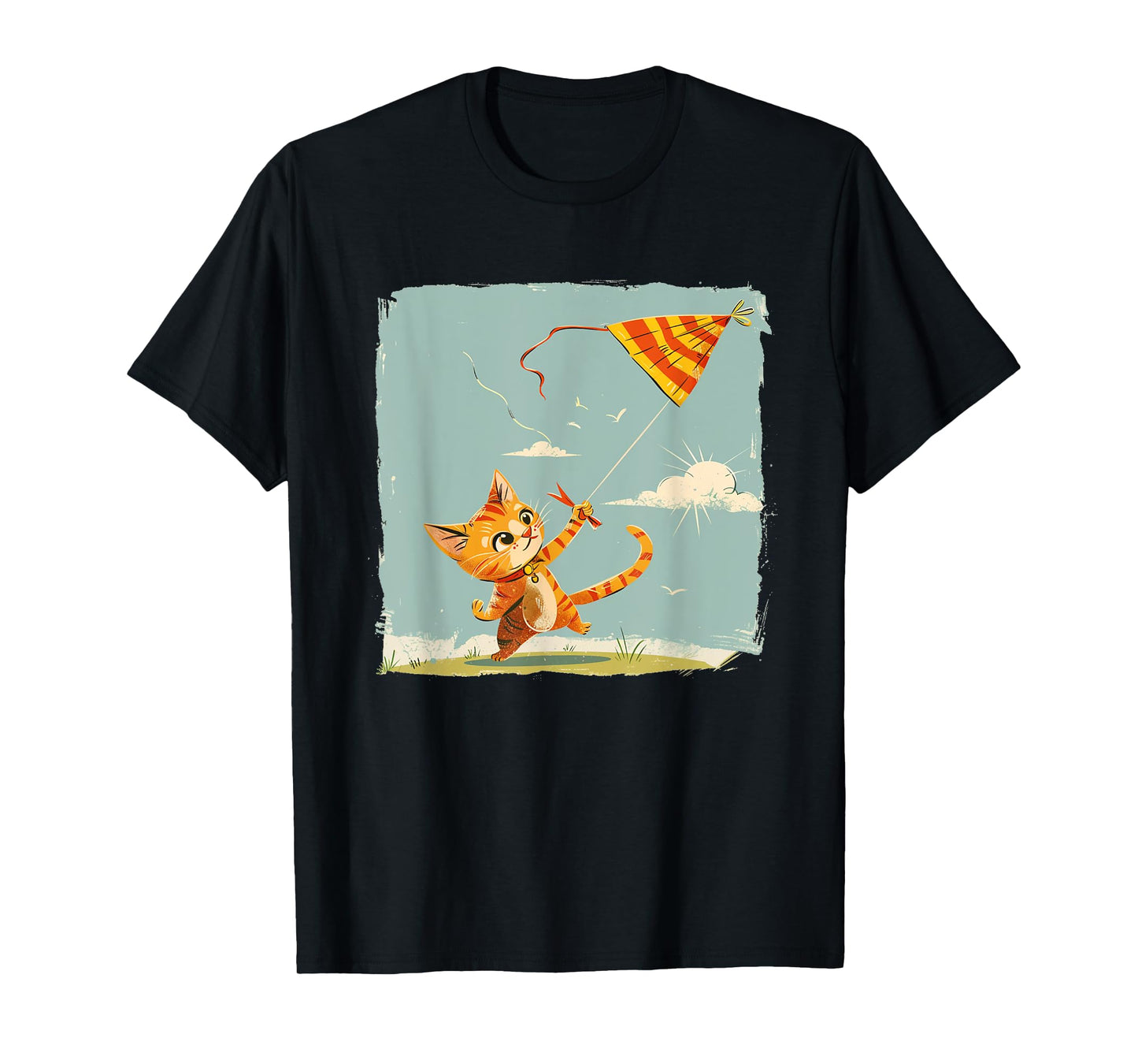 Joyful Cat Flies Kites Statement for a Fun Sky T-Shirt