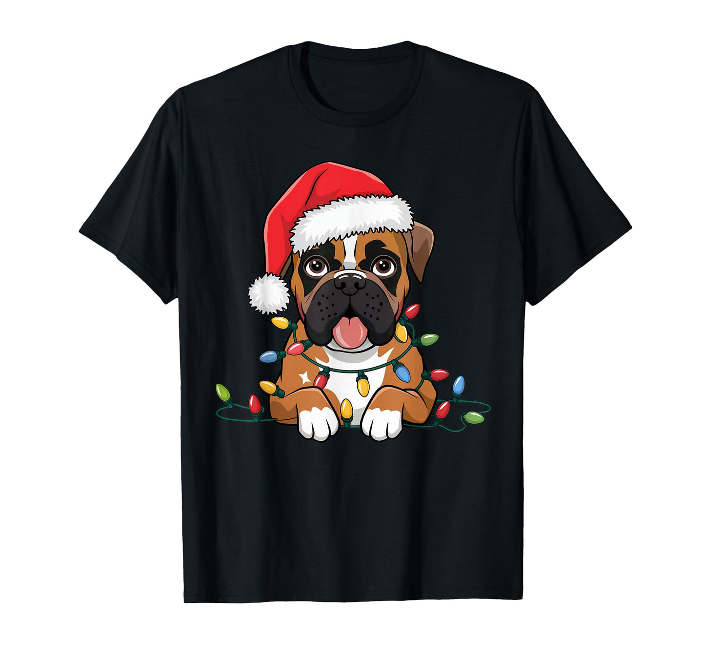 Boxer Christmas Lights Xmas Dogs Gifts for Men Women Kids T-Shirt