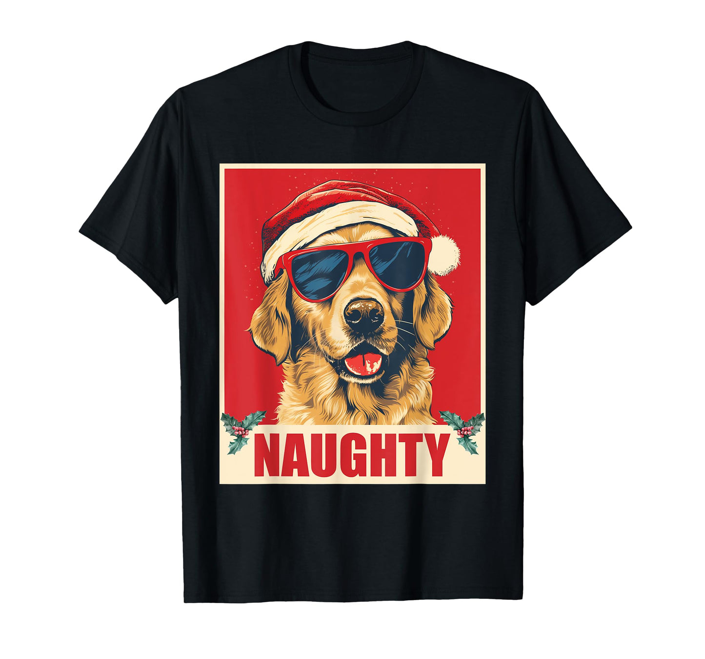 Funny Golden Retriever Christmas Naughty Vintage T-Shirt