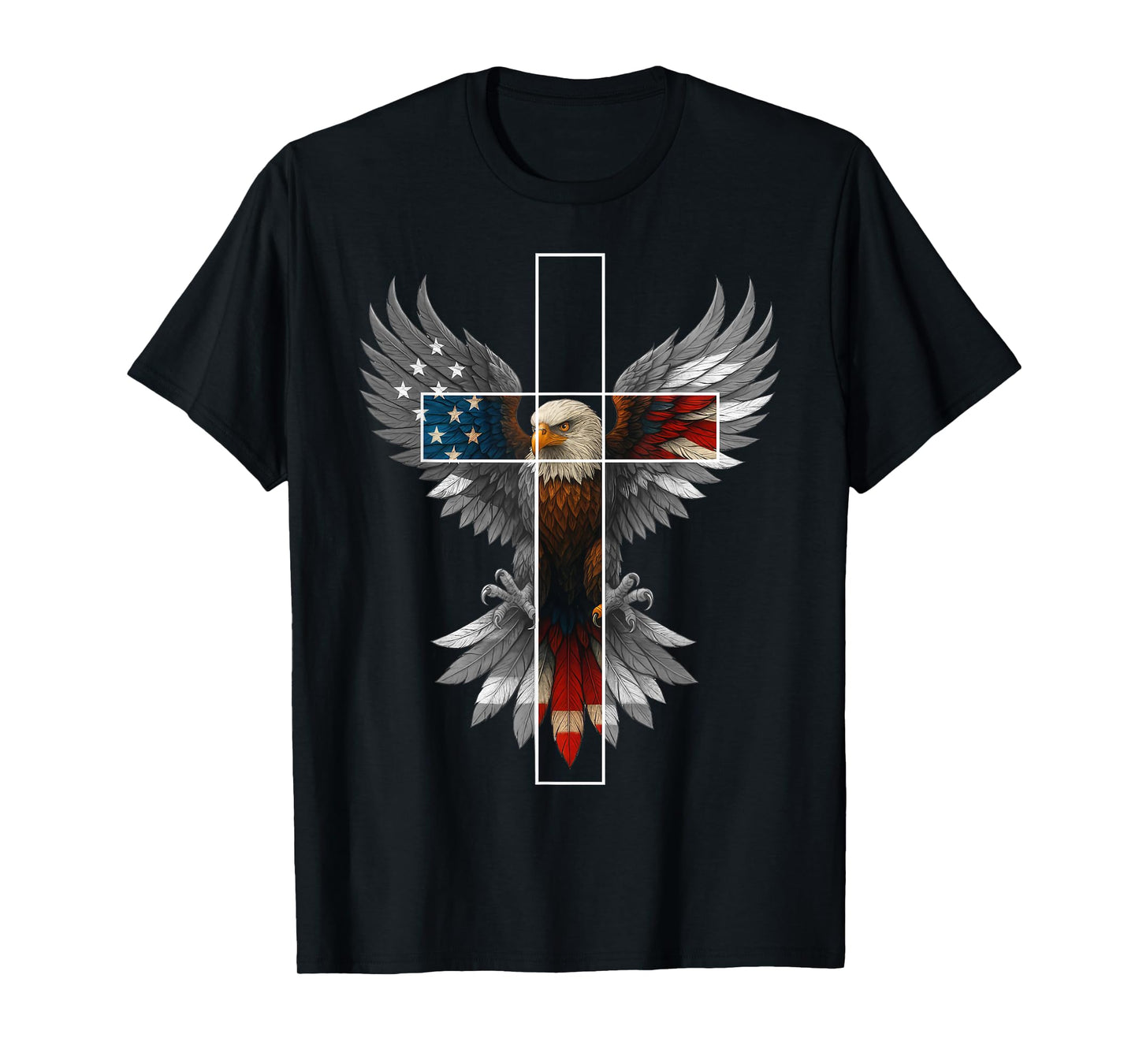 American Flag Eagle Cross Christian 4th Of July Patriotic T-Shirt