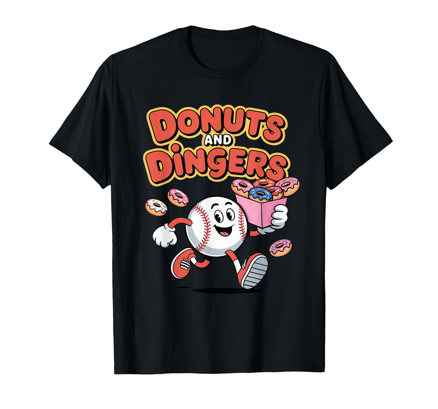 Donuts and Dingers Funny Baseball Design T-Shirt