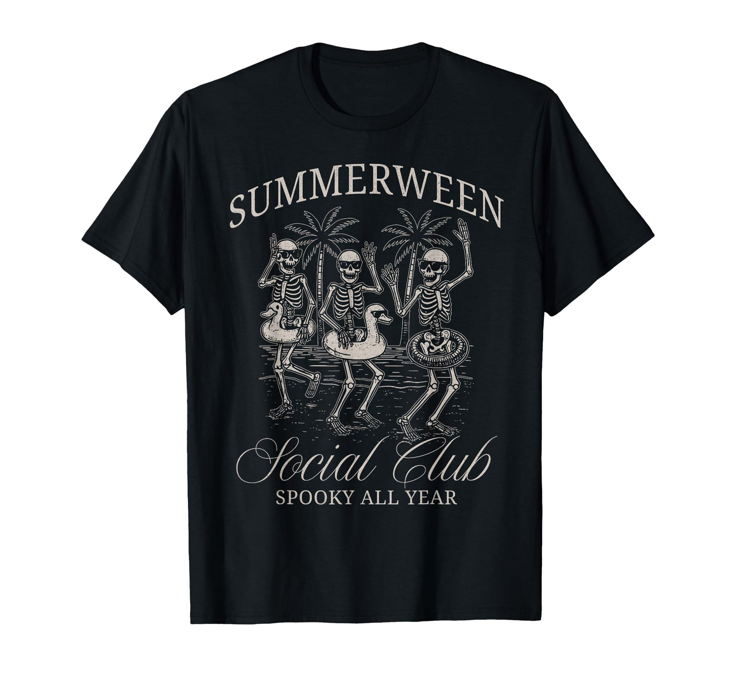 Summerween Social Club Skeleton Dancing Summer Halloween T-Shirt