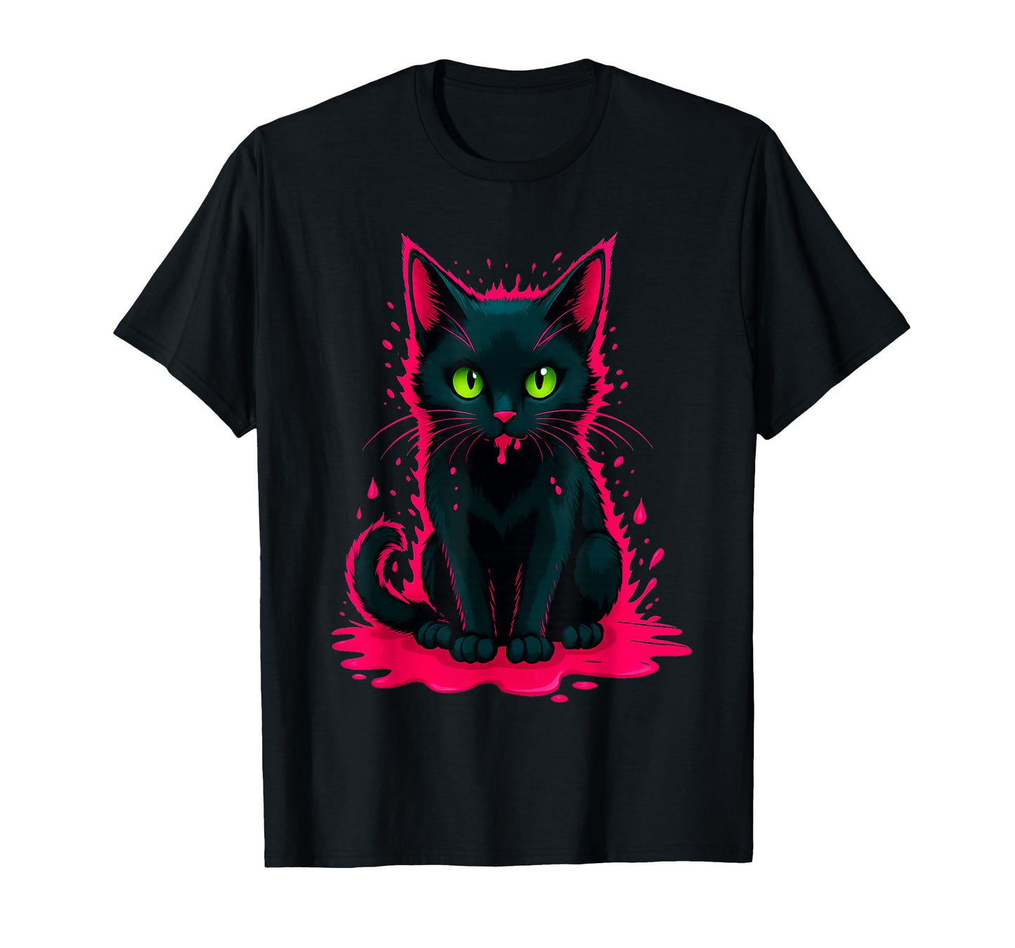Cute Black Cat with Green Eyes Dripping Ice Cream T-Shirt