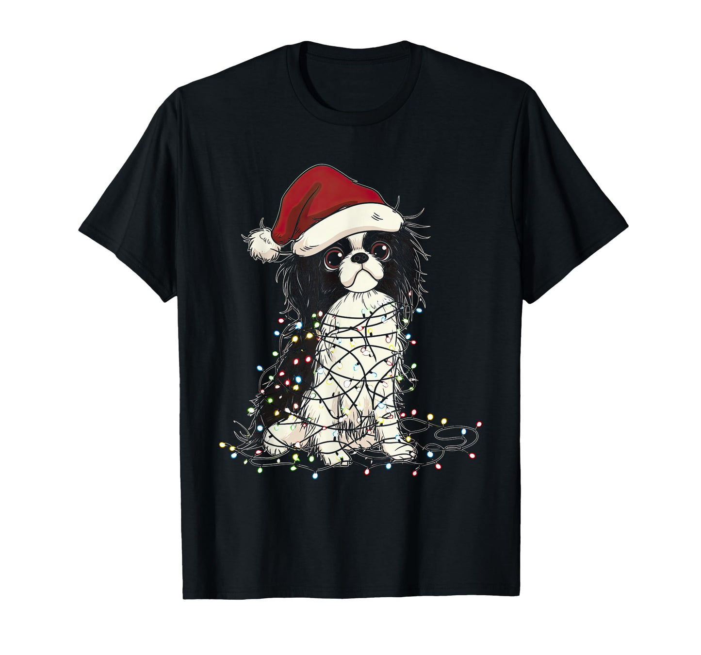 Funny Japanese Chin Christmas Graphics Dog Lights Lover T-Shirt
