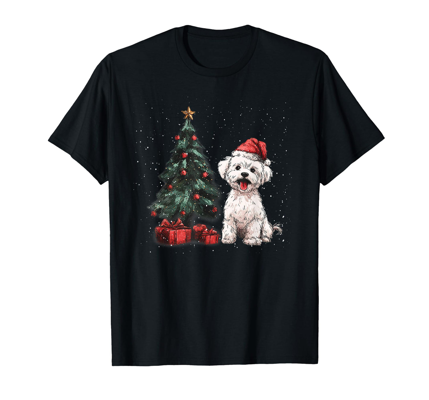 Funny Maltese Christmas Tree Dog Lights Xmas T-Shirt