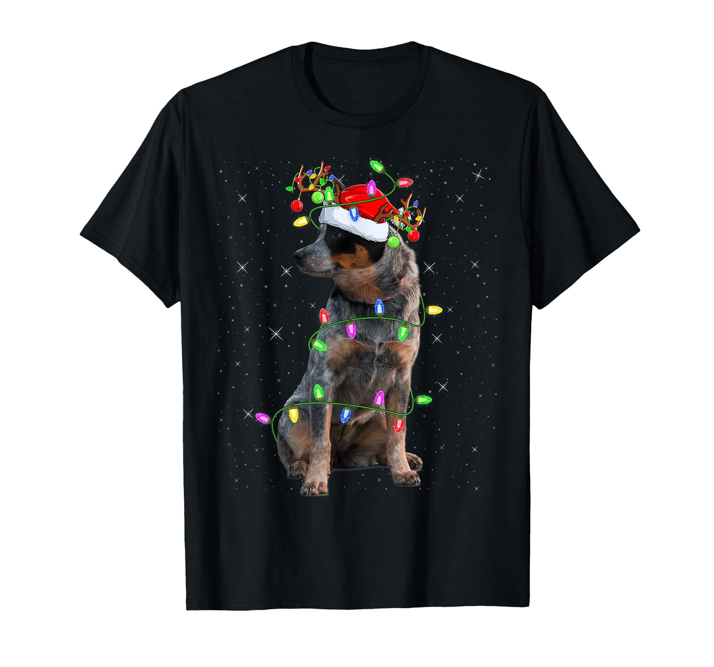 Xmas Holiday Lighting Santa Blue Heeler Dog Christmas Men Women Kids T-Shirt