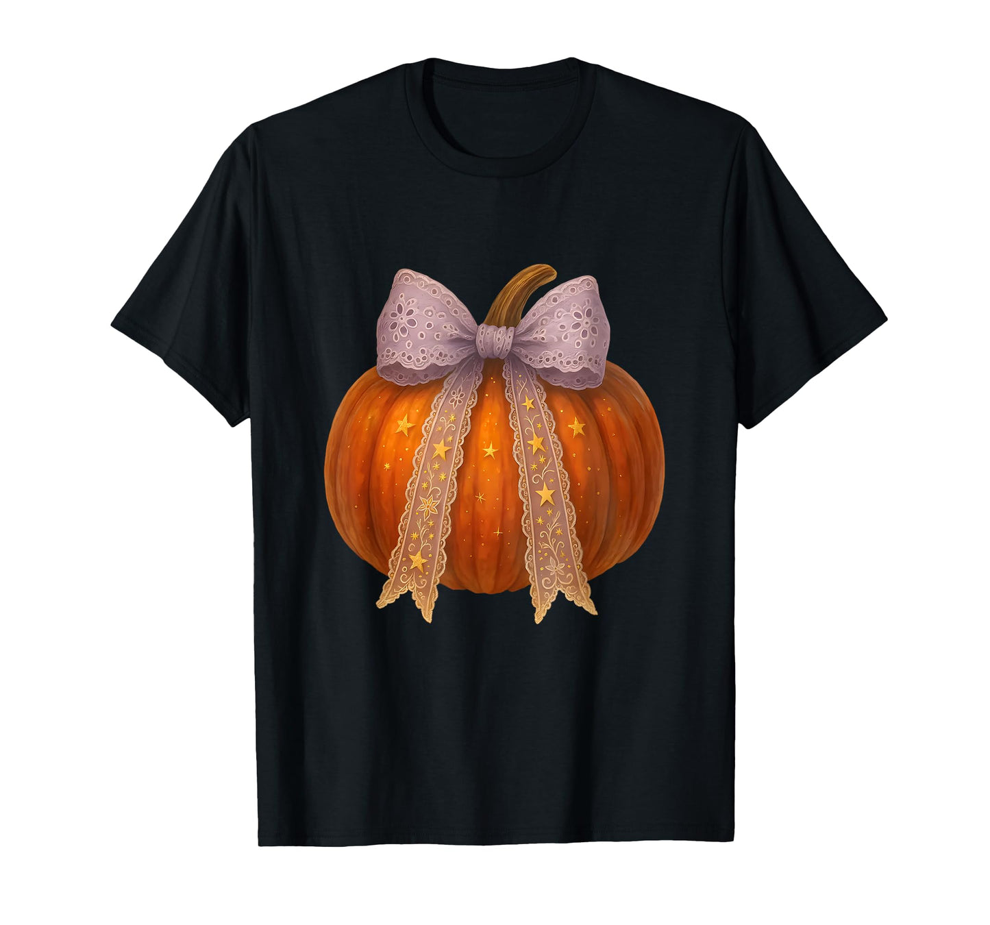 Coquette Pumpkin Stars Bow Fall Halloween Autumn Spooky Mama T-Shirt